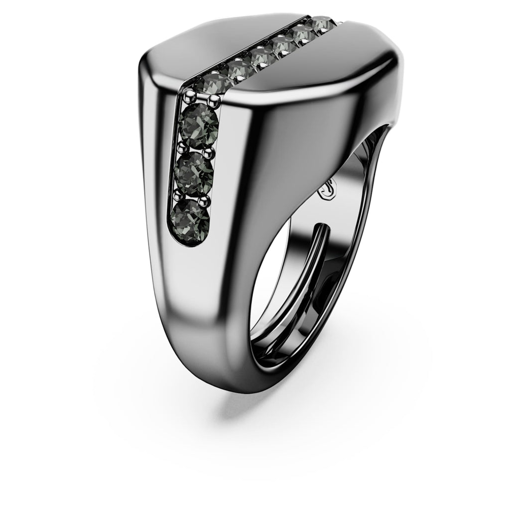Swarovski Dextera ring Octagon shape, Round cut, Black, Ruthenium plated