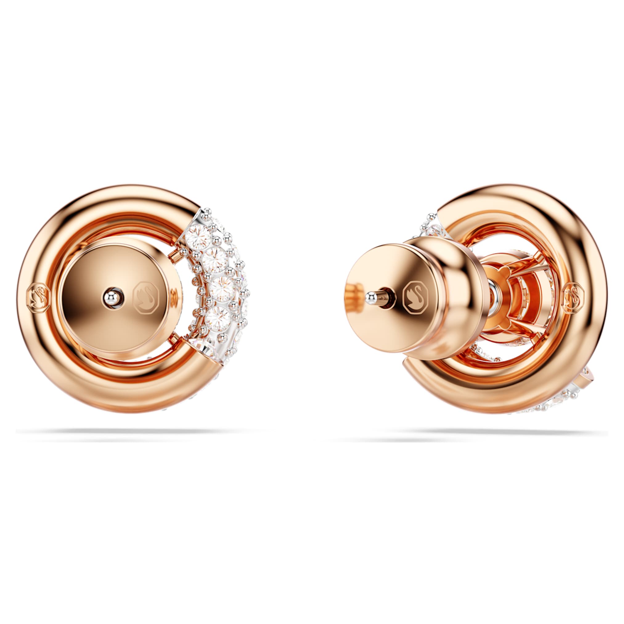 Swarovski Dextera stud earrings Round cut, White, 18K rose gold finish