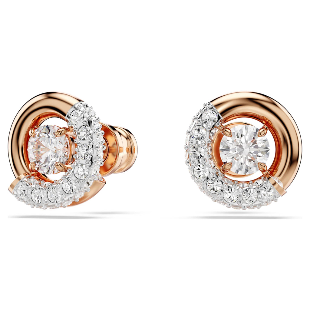 Swarovski Dextera stud earrings Round cut, White, 18K rose gold finish
