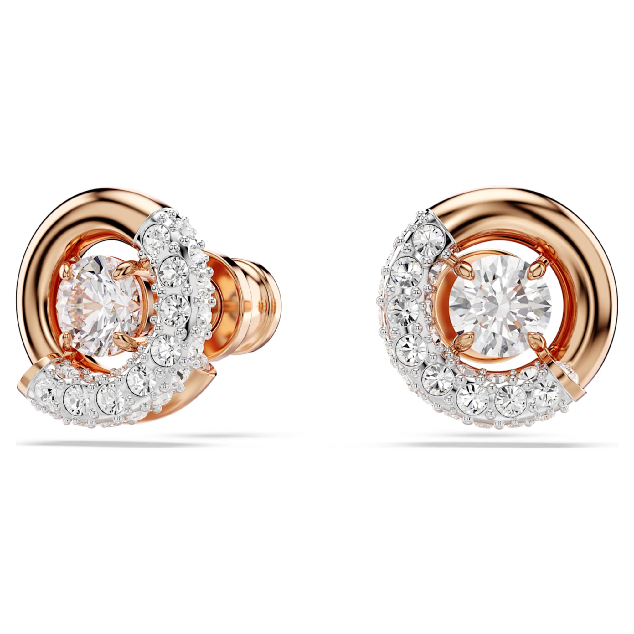 Swarovski Dextera stud earrings Round cut, White, 18K rose gold finish