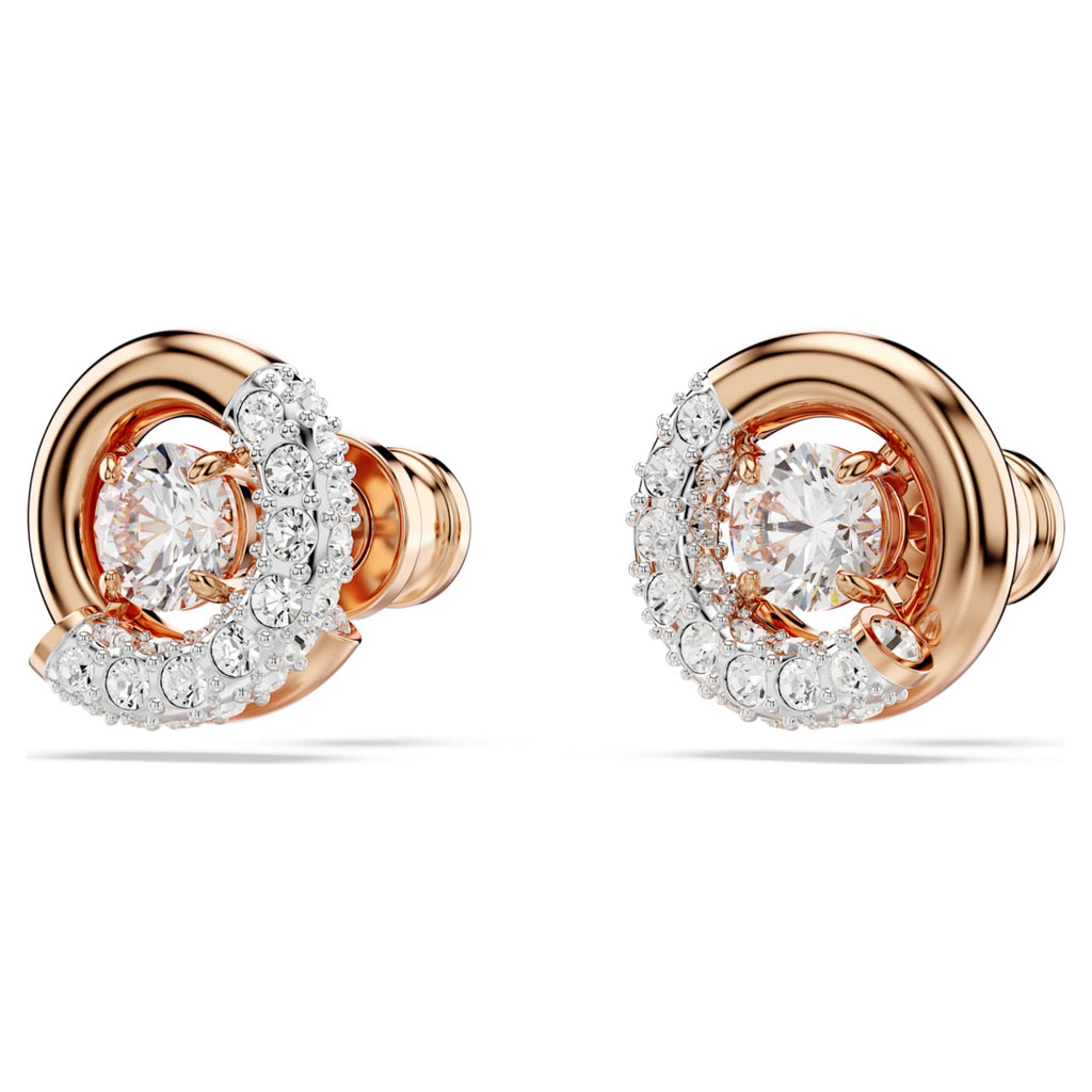 Swarovski Dextera stud earrings Round cut, White, 18K rose gold finish