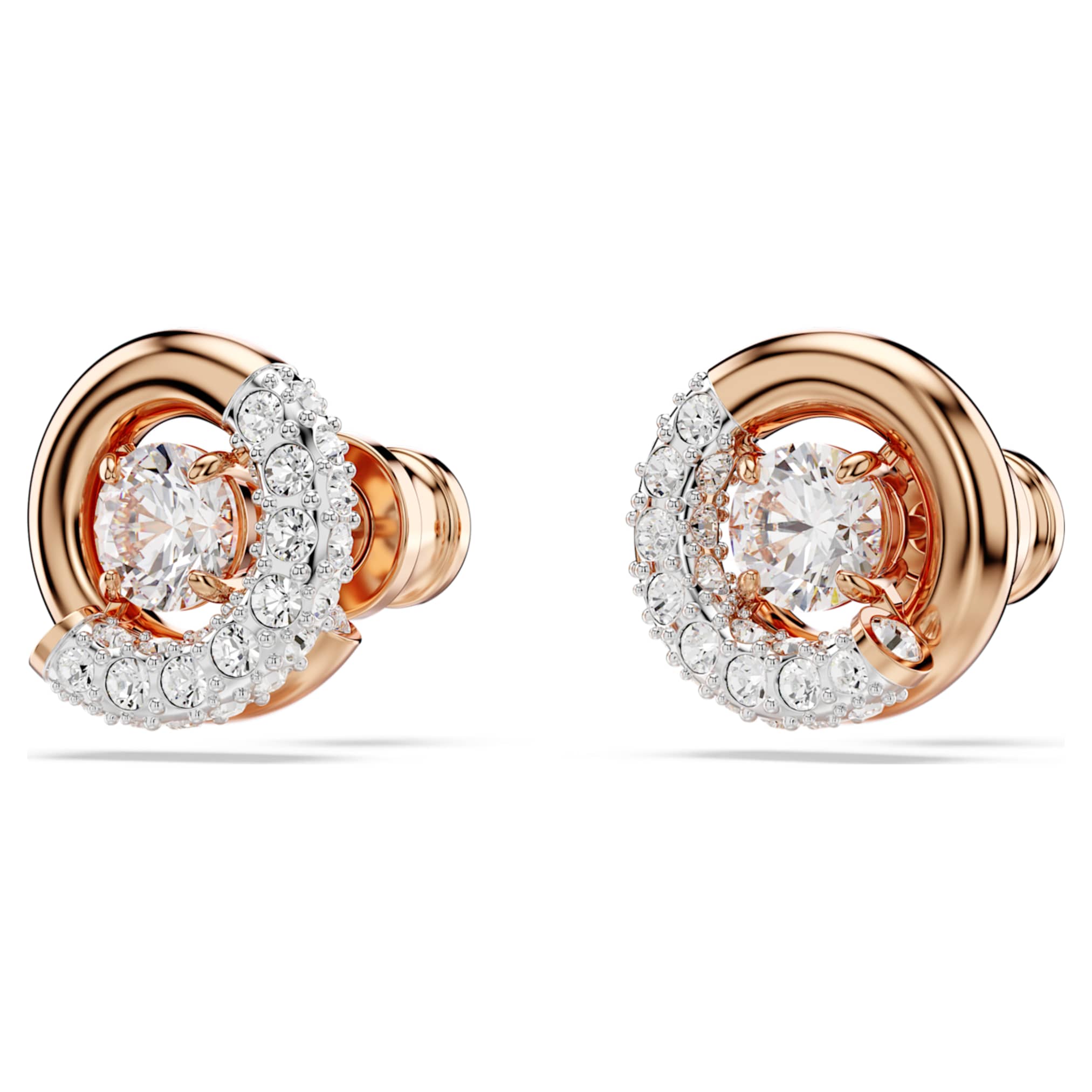 Swarovski Dextera stud earrings Round cut, White, 18K rose gold finish