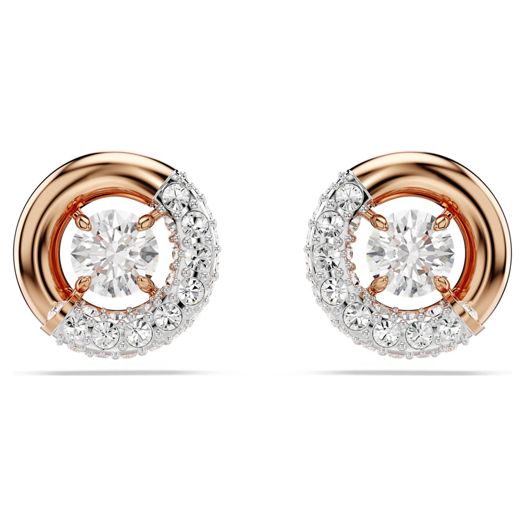 Swarovski Dextera stud earrings Round cut, White, 18K rose gold finish
