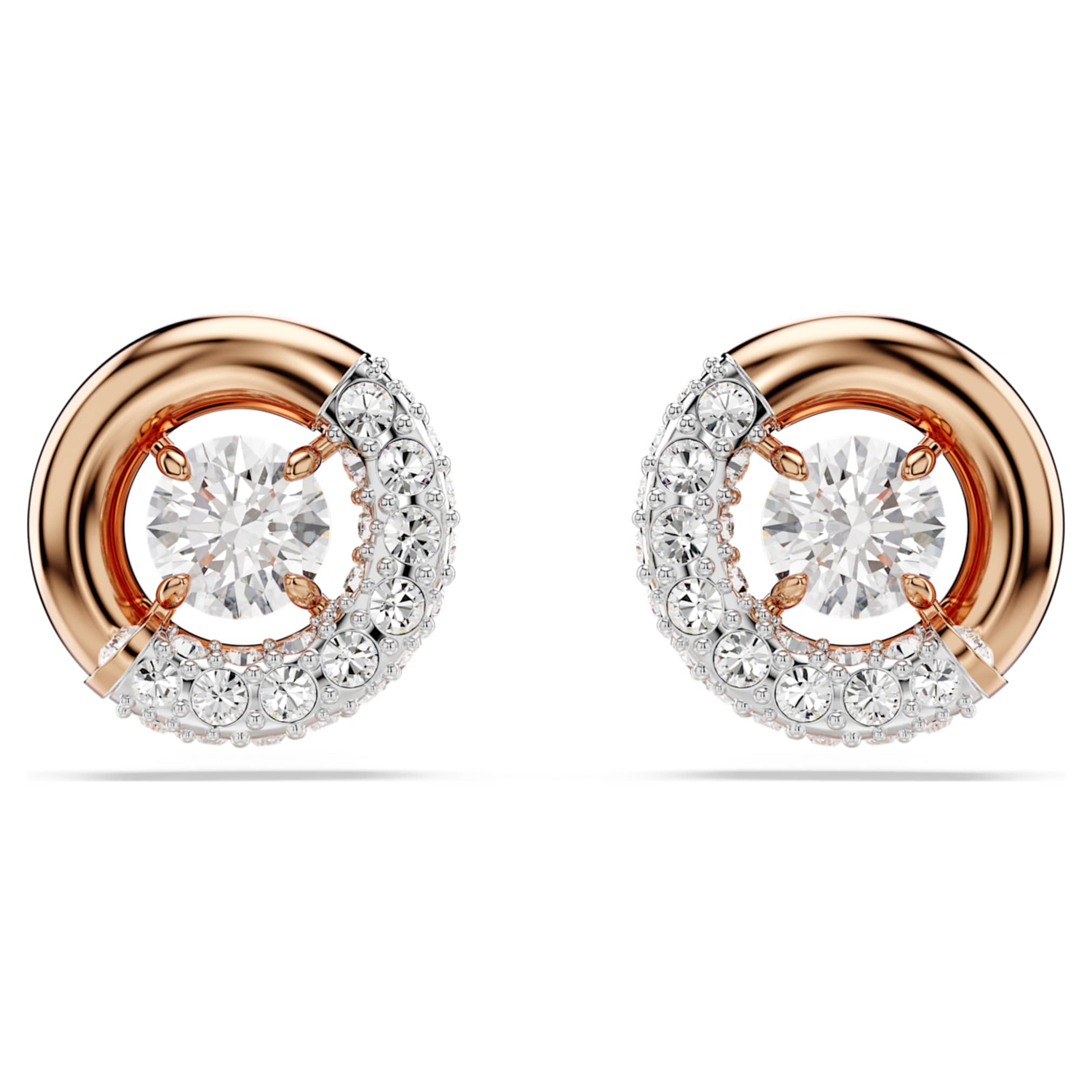 Swarovski Dextera stud earrings Round cut, White, 18K rose gold finish