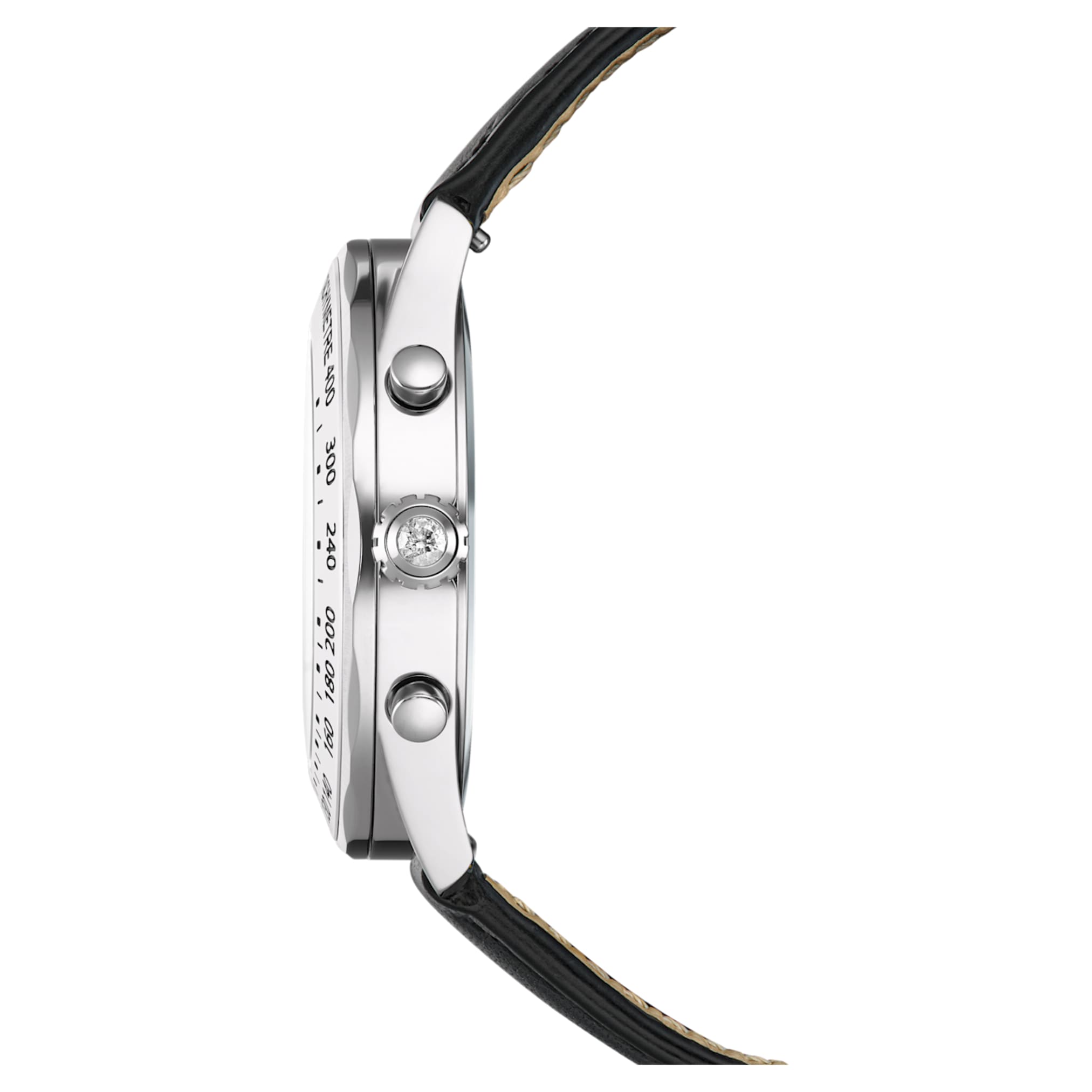 Swarovski Dextera tachymetre watch Swiss Made, Leather strap, Silver tone, Stainless steel