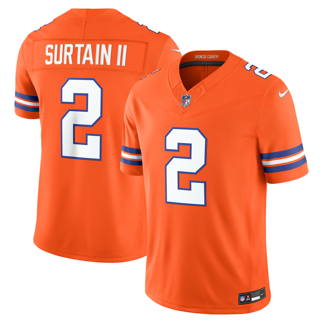 Pat Surtain II Denver Broncos Nike Orange Alternate Mile High Collection 1977 Throwback Vapor F.U.S.E. Stitched Limited Jersey