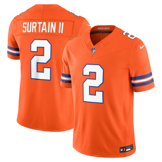 Pat Surtain II Denver Broncos Nike Orange Alternate Mile High Collection 1977 Throwback Vapor F.U.S.E. Stitched Limited Jersey
