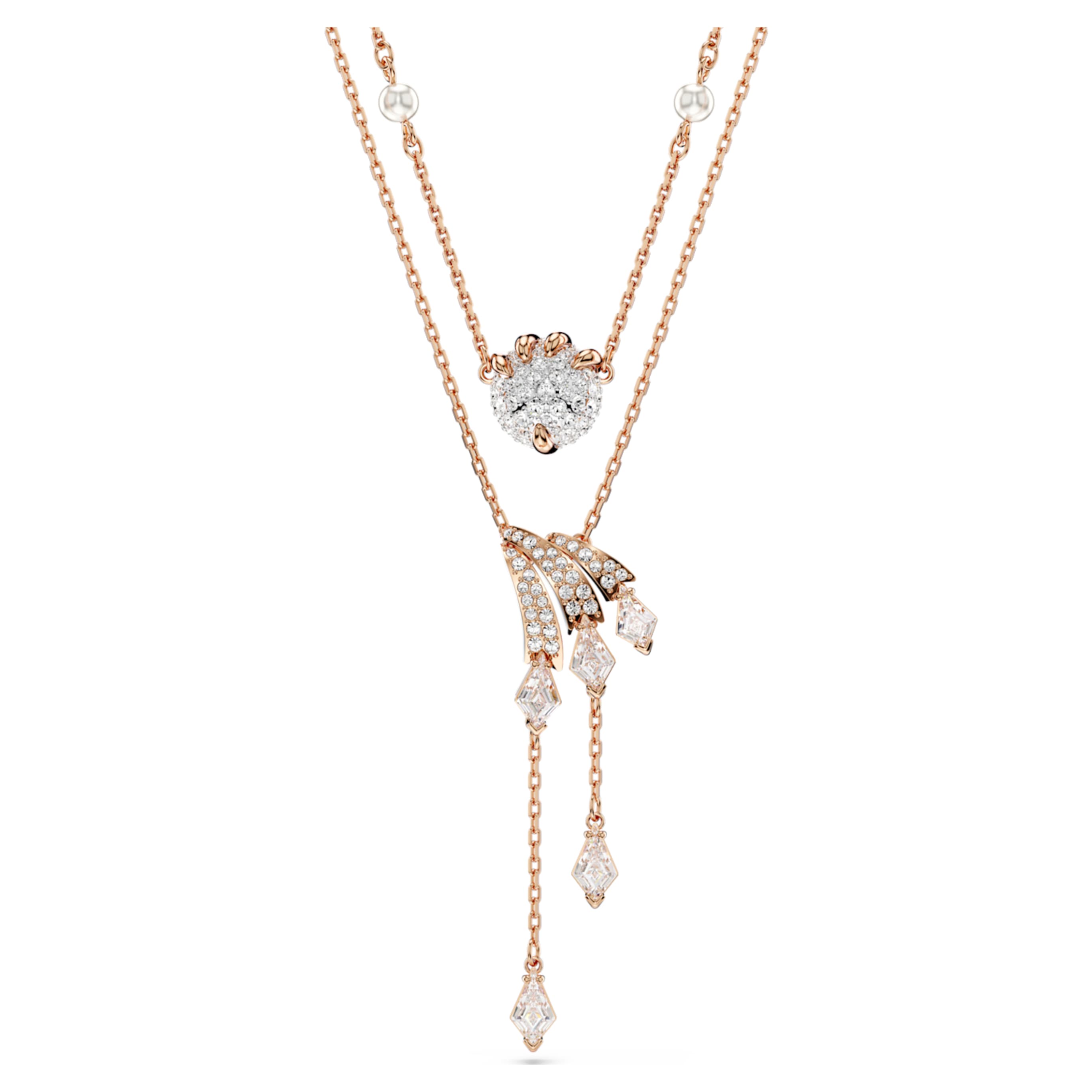 Swarovski Dragon & Phoenix necklace Set (2), Crystal pearl, Dragon’s claw, White, 18K rose gold finish
