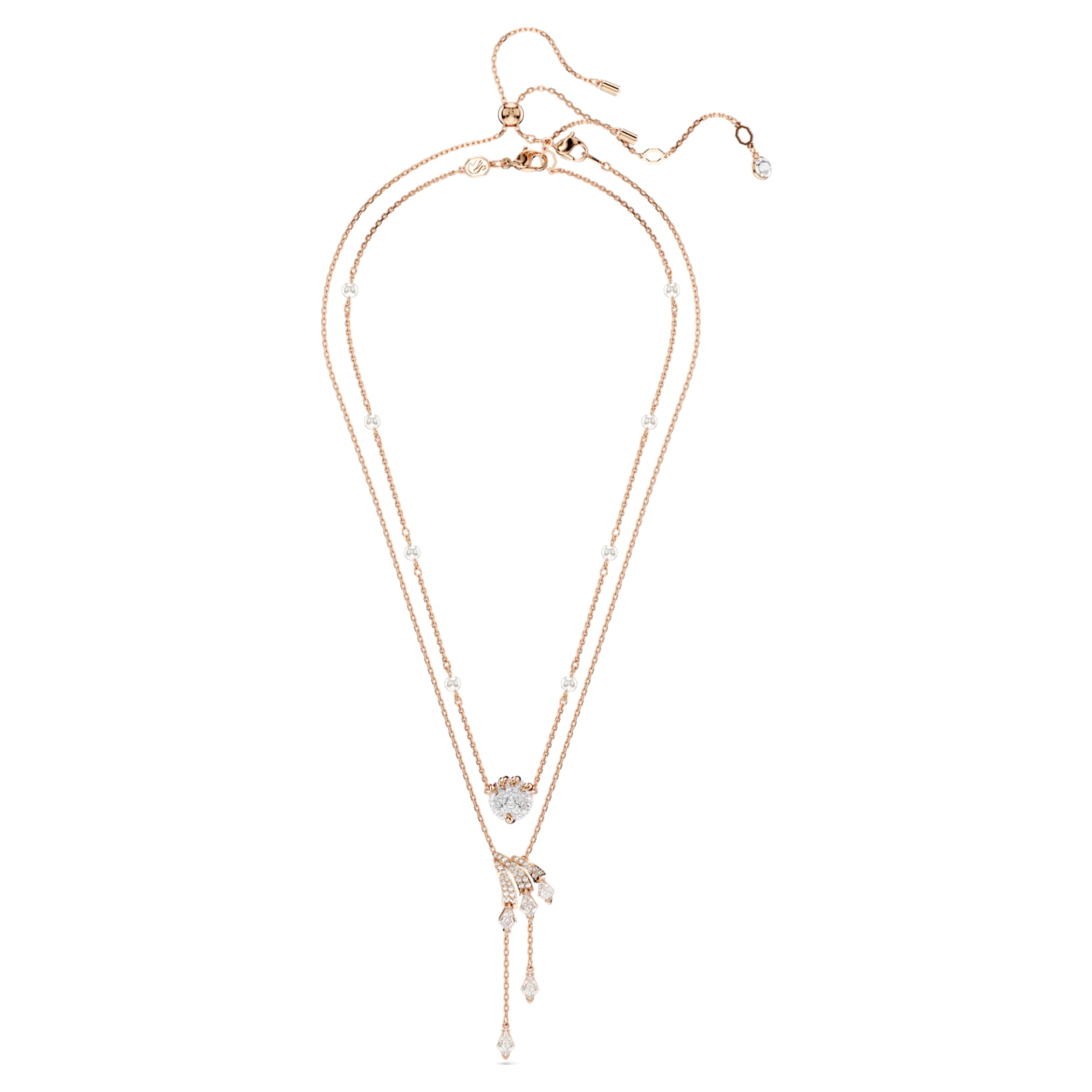 Swarovski Dragon & Phoenix necklace Set (2), Crystal pearl, Dragon’s claw, White, 18K rose gold finish