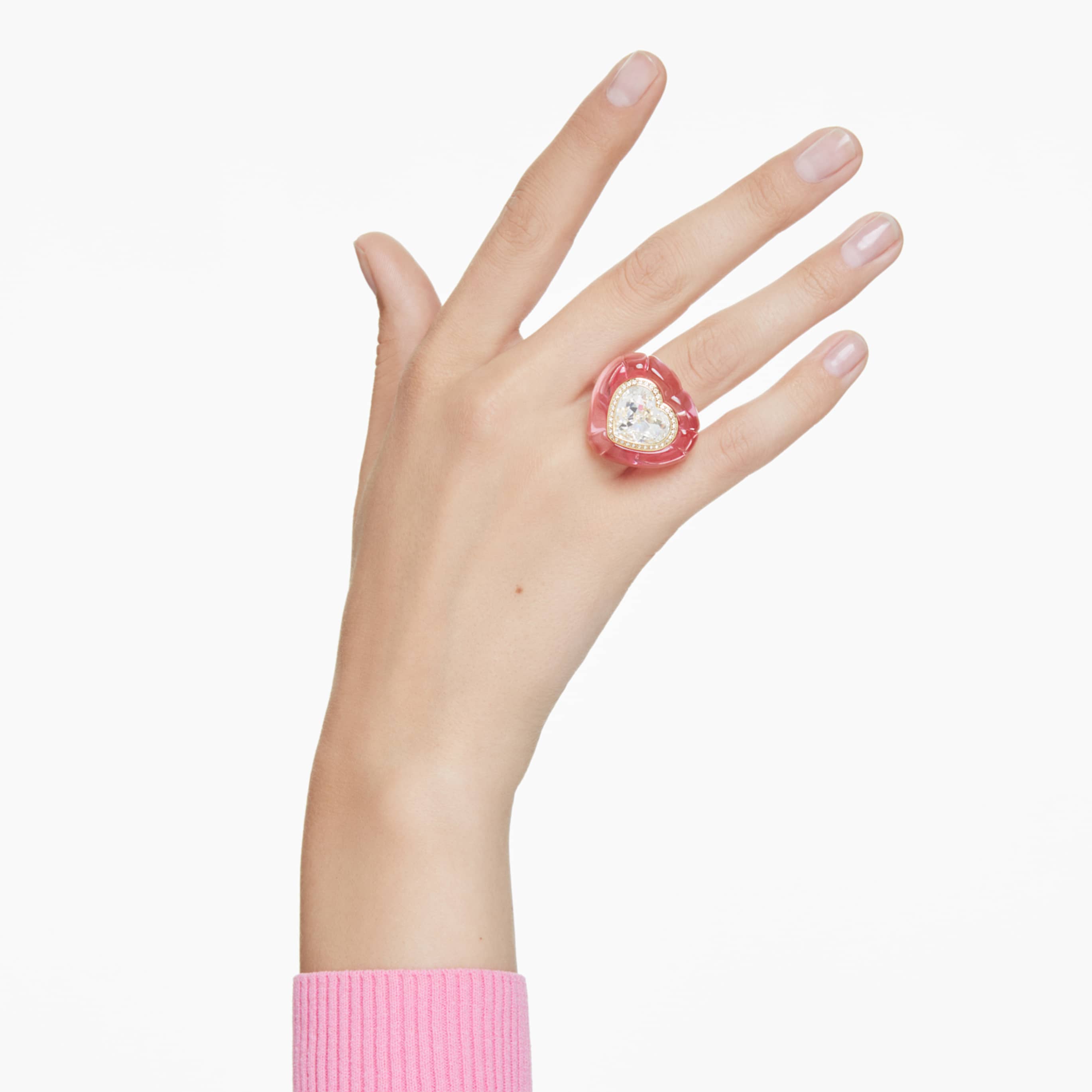 Swarovski Dulcis cocktail ring Heart cut, Pavé, Heart, Pink