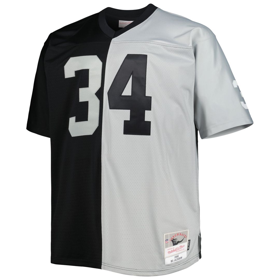 Bo Jackson Las Vegas Raiders Mitchell & Ness Black/Silver Big & Tall Split Legacy Retired Player Replica Jersey