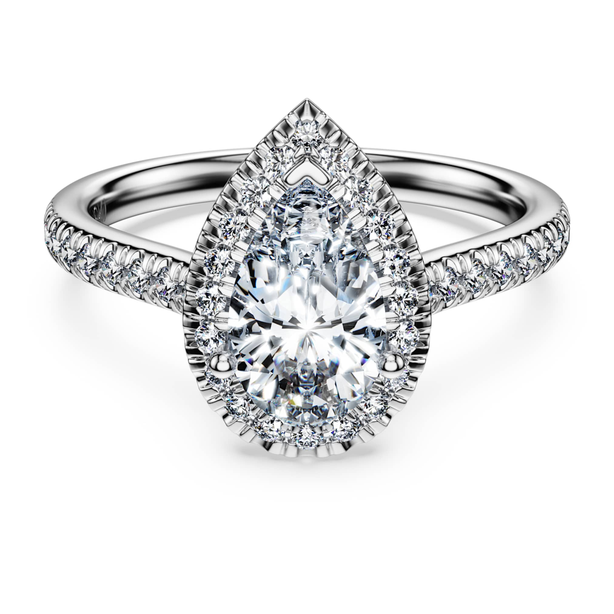 Swarovski Eternity halo solitaire ring Lab-grown diamonds 1.3 ct tw, Pear shape, 14K white gold