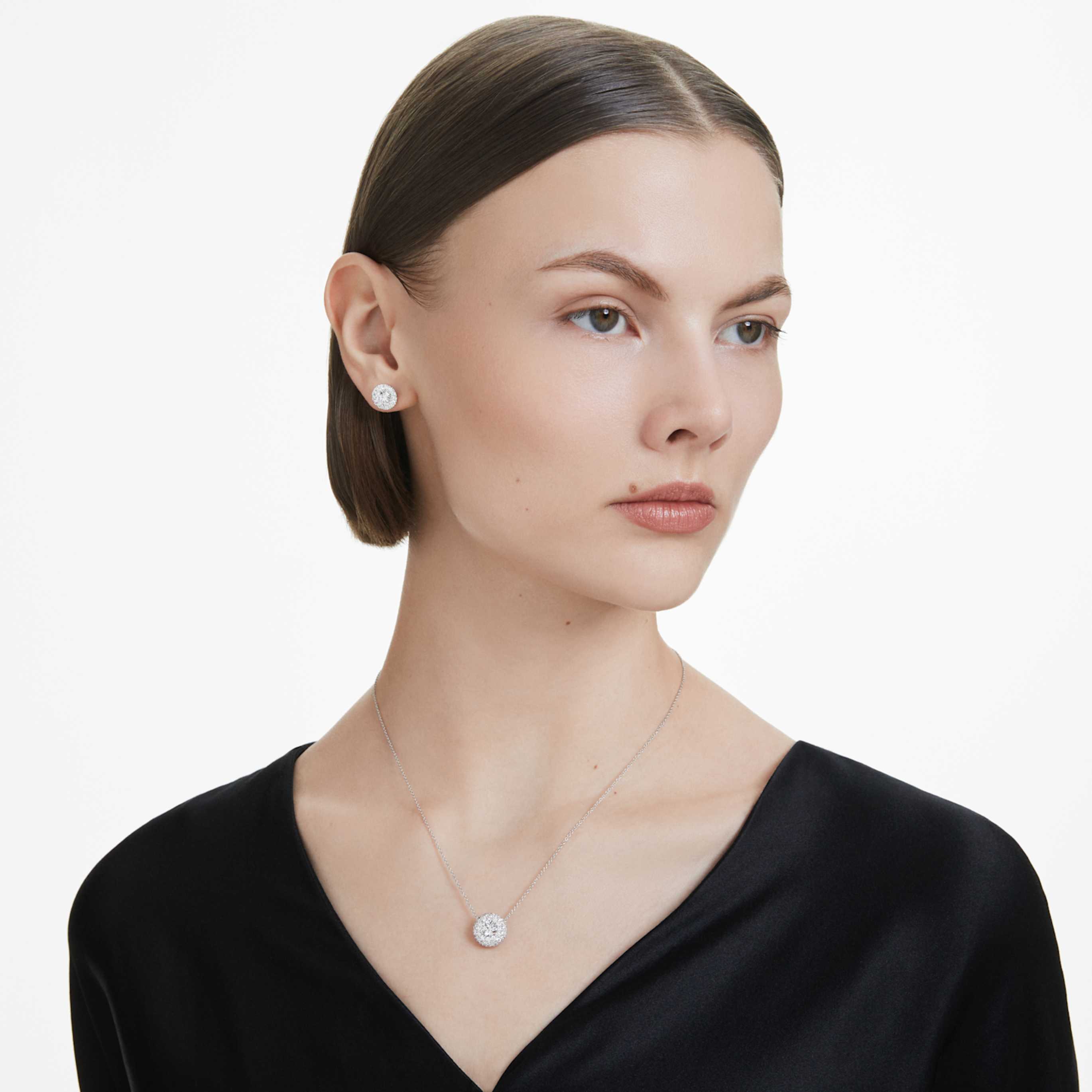 Swarovski Eternity halo stud earrings Lab-grown diamonds 2 ct tw, Round shape, 14K white gold