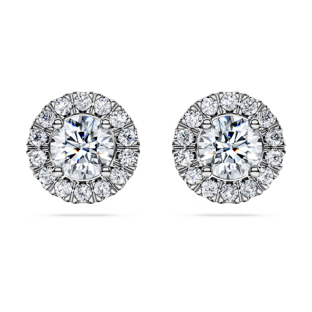 Swarovski Eternity halo stud earrings Lab-grown diamonds 2 ct tw, Round shape, 14K white gold