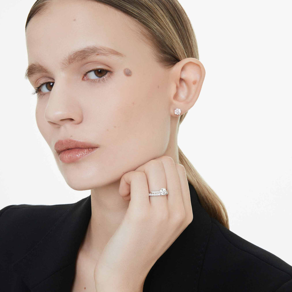 Swarovski Eternity solitaire stud earrings Lab-grown diamonds 1 ct tw, Round shape, 14K white gold