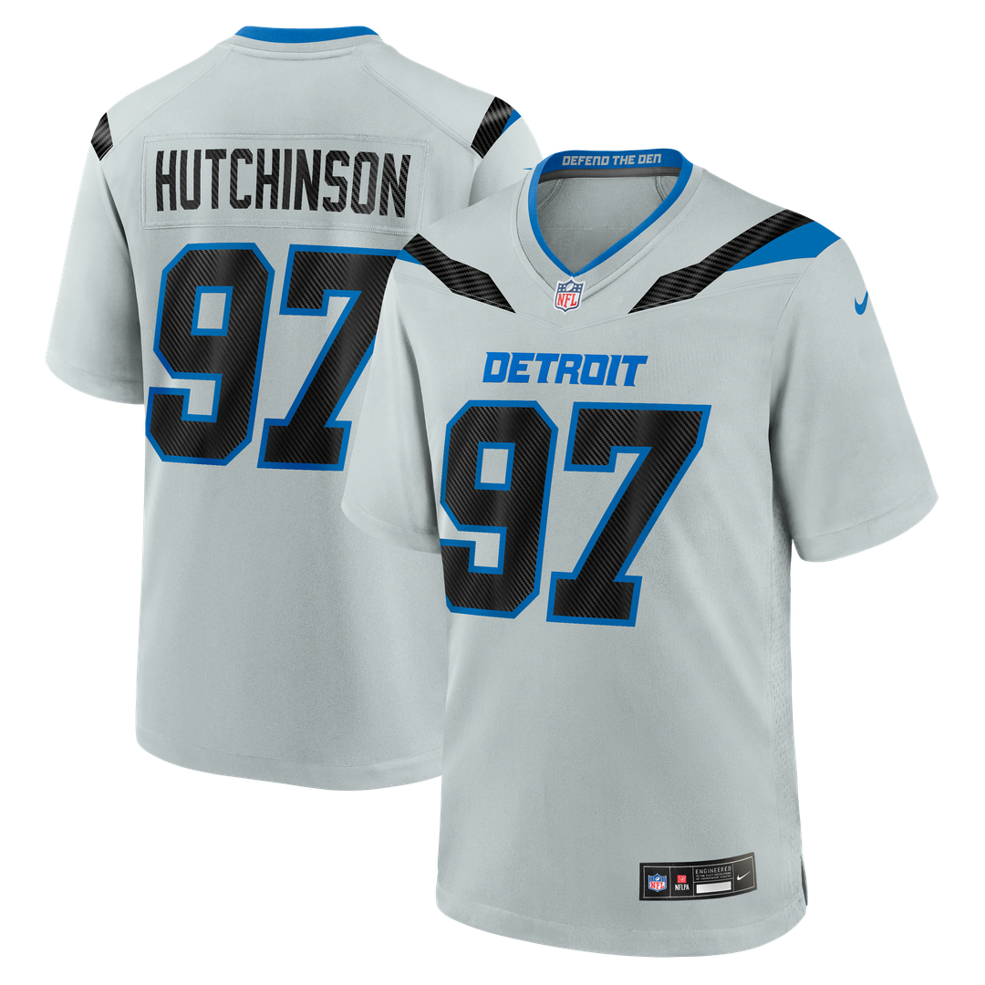 Aidan Hutchinson Detroit Lions Nike Silver 2026 Rivalries Collection Game Jersey