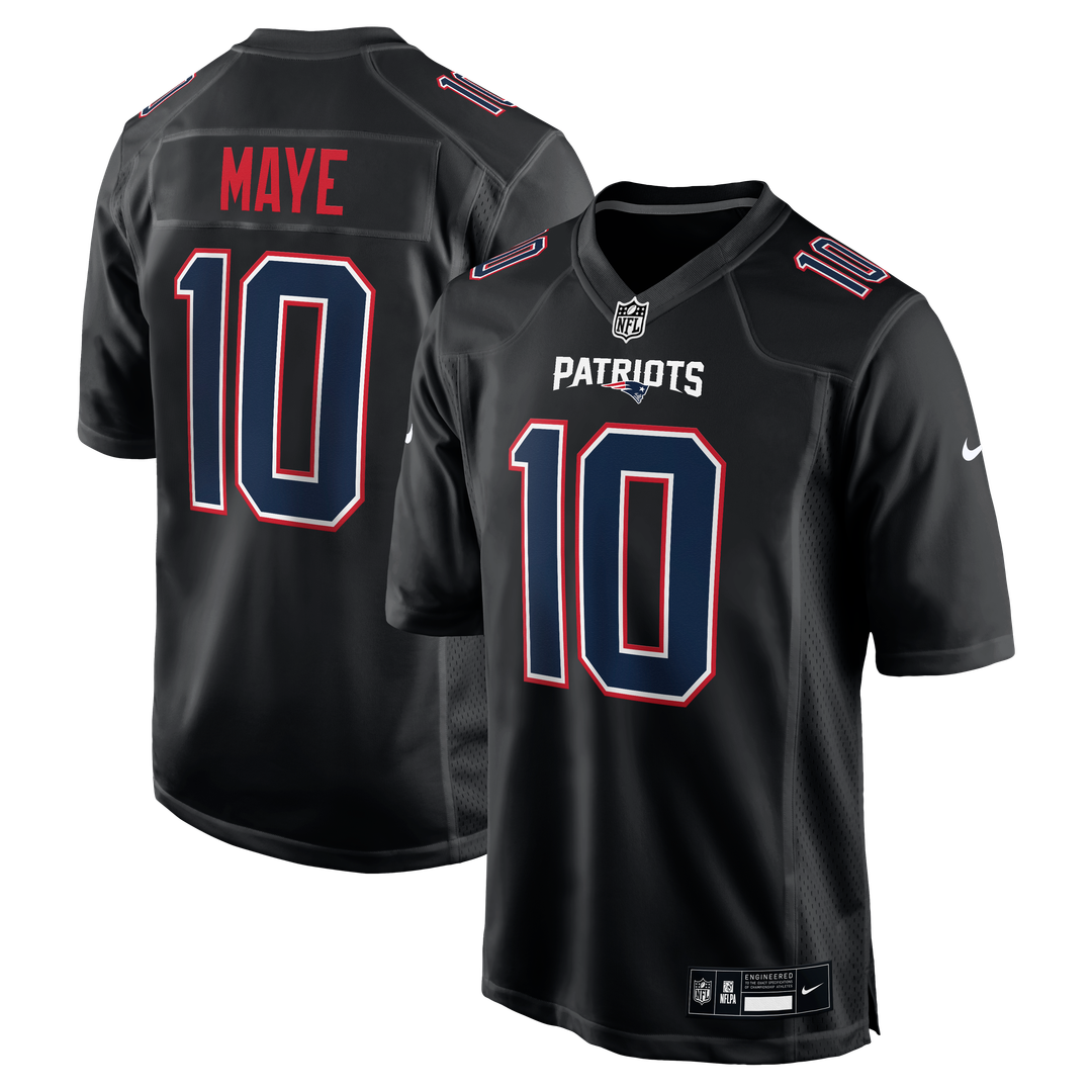 Drake Maye New England Patriots Nike Carbon Black Game Jersey
