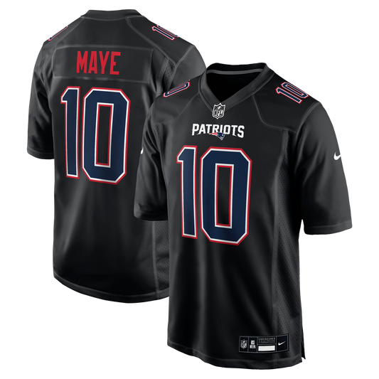 Drake Maye New England Patriots Nike Carbon Black Game Jersey