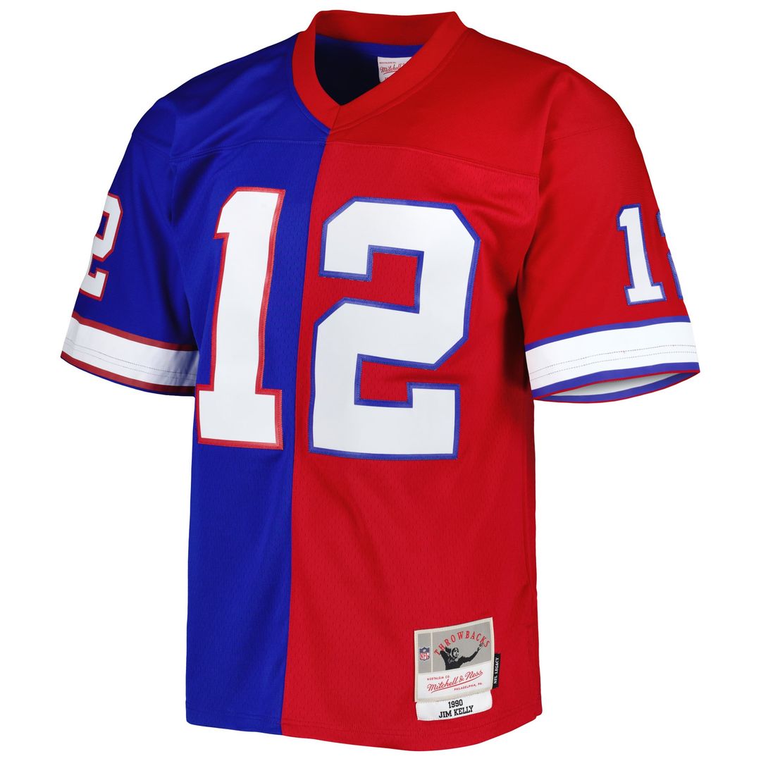 Jim Kelly Buffalo Bills Mitchell & Ness Royal/Red 1990 Split Legacy Replica Jersey
