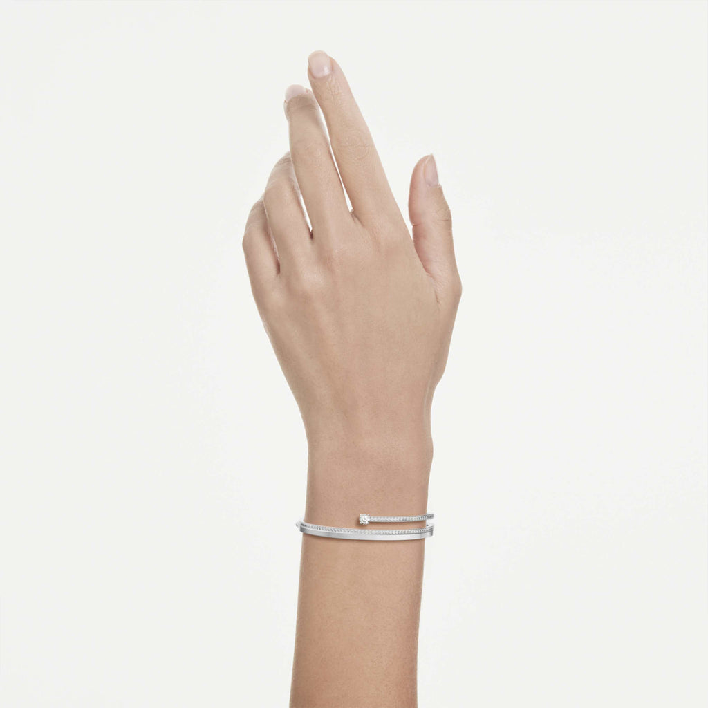 Swarovski Fresh bangle Round cut, White, Rhodium plated
