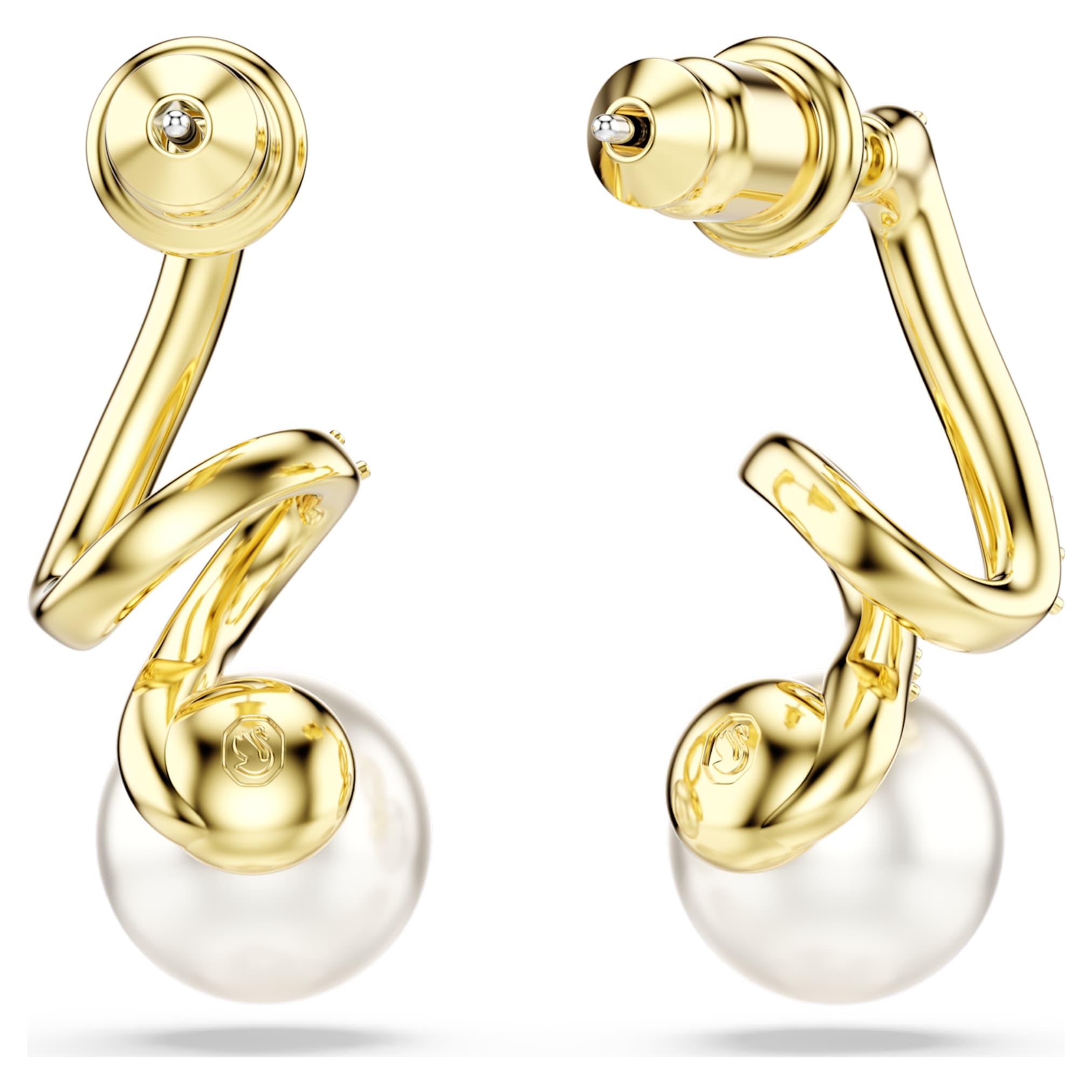 Swarovski Gabriella earrings Crystal pearl, Round cut, White, 18K gold finish