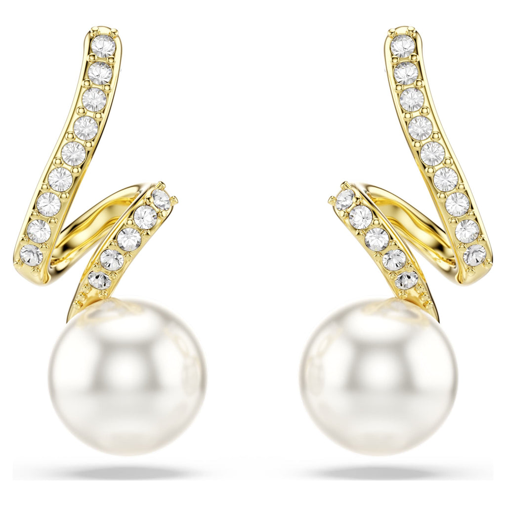 Swarovski Gabriella earrings Crystal pearl, Round cut, White, 18K gold finish
