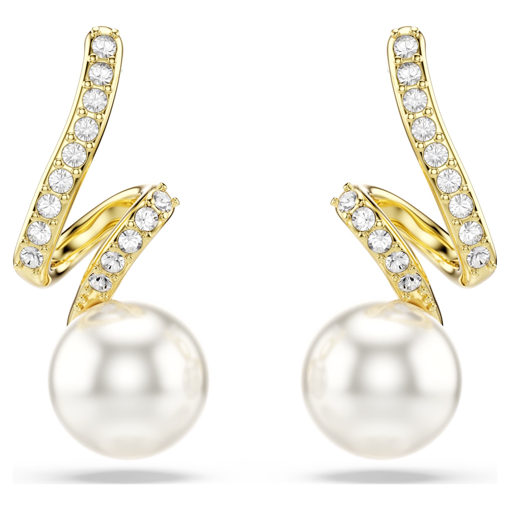 Swarovski Gabriella earrings Crystal pearl, Round cut, White, 18K gold finish