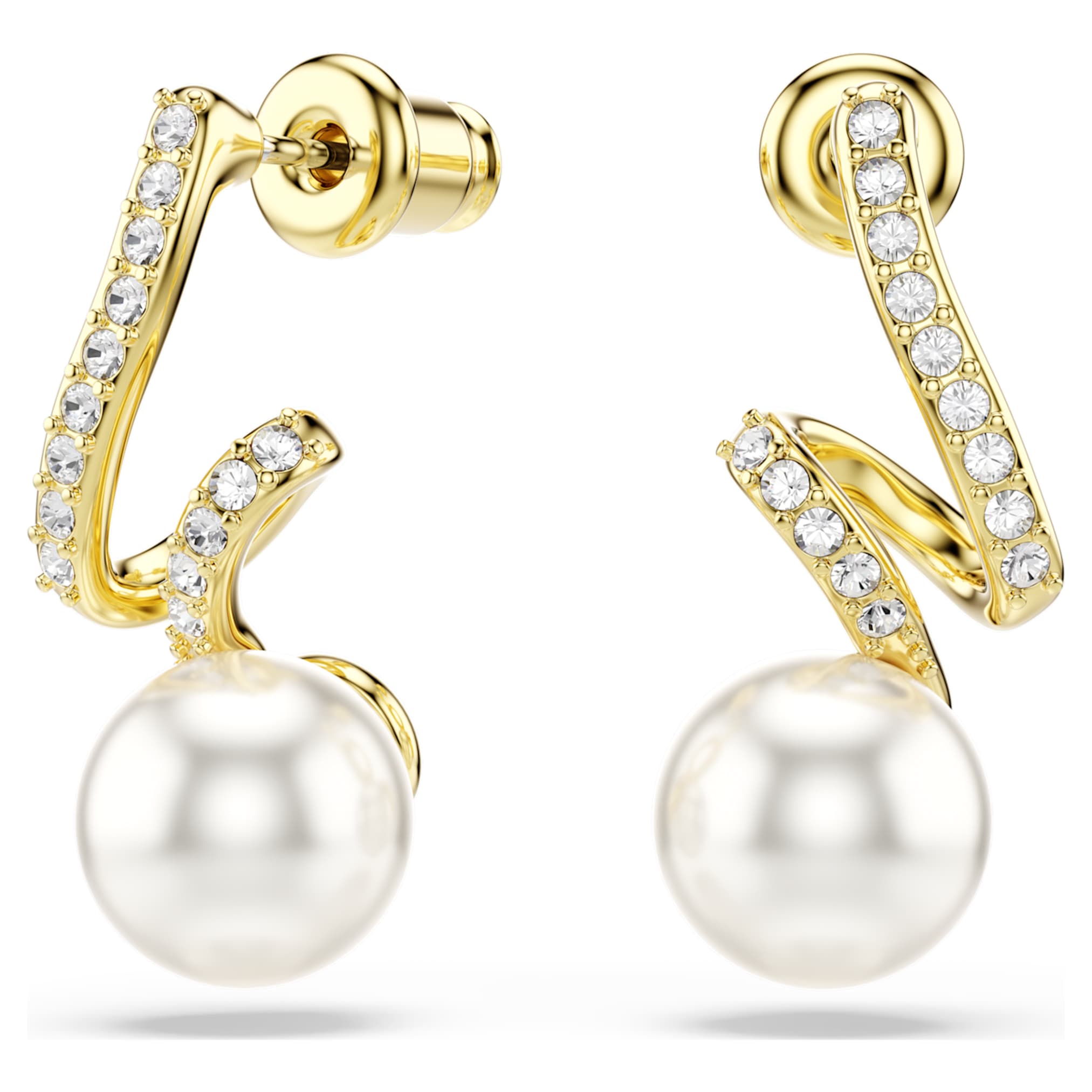 Swarovski Gabriella earrings Crystal pearl, Round cut, White, 18K gold finish