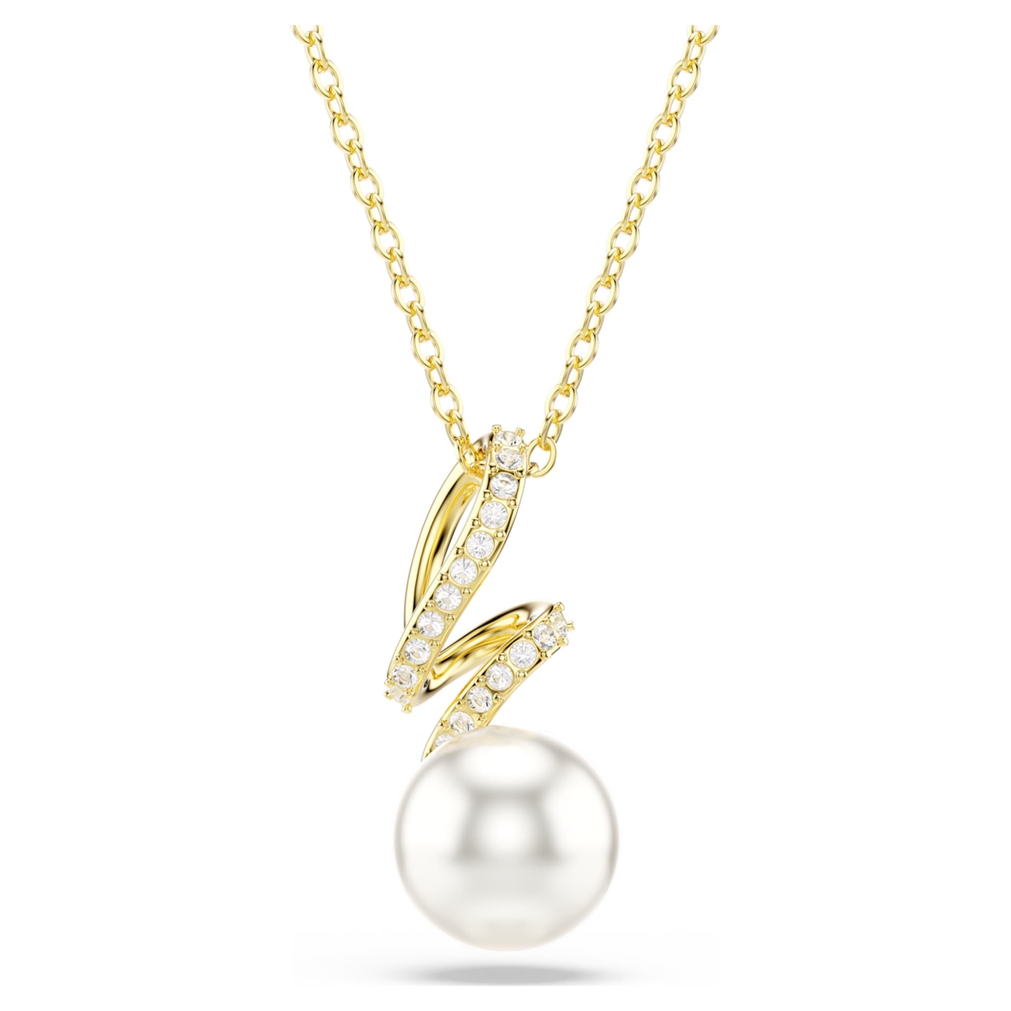 Swarovski Gabriella pendant Crystal pearl, Round cut, White, 18K gold finish