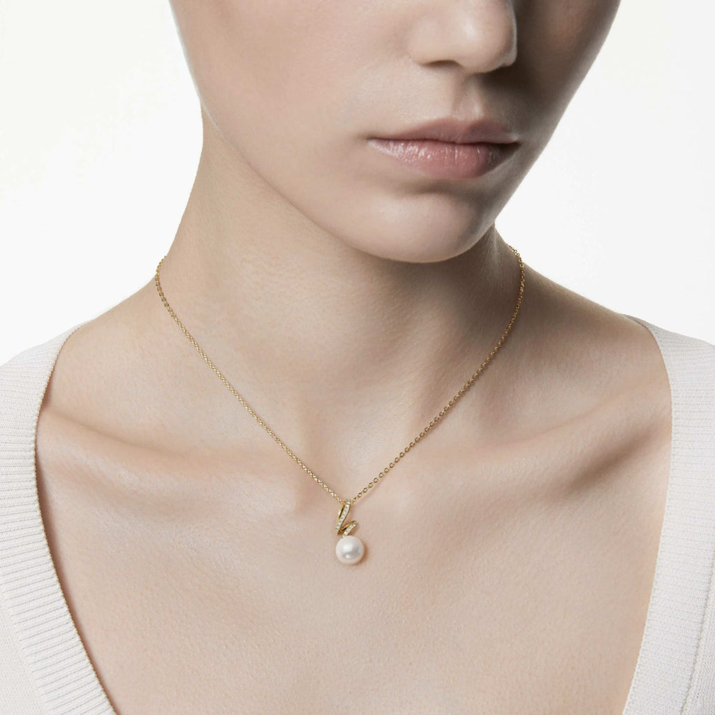 Swarovski Gabriella pendant Crystal pearl, Round cut, White, 18K gold finish