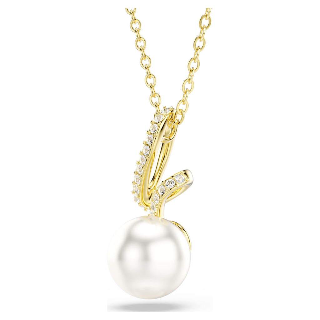 Swarovski Gabriella pendant Crystal pearl, Round cut, White, 18K gold finish