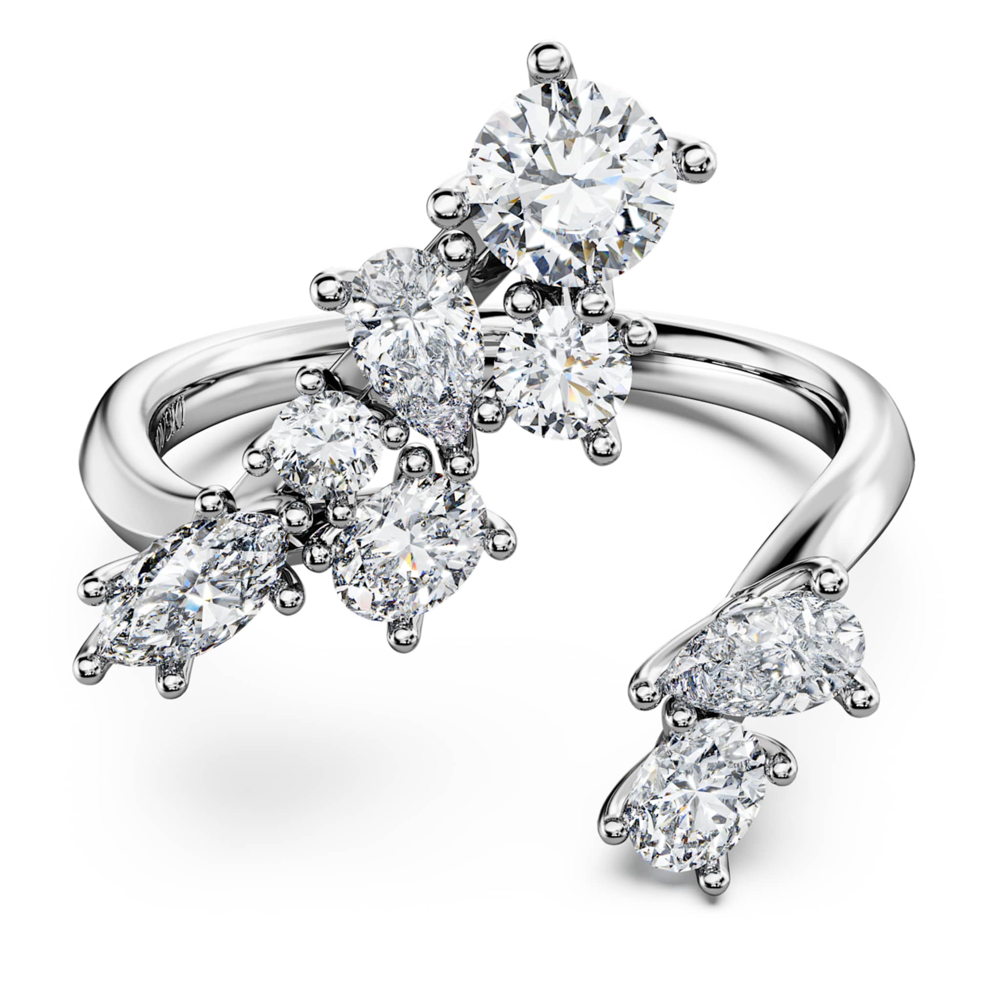 Swarovski Galaxy bypass ring Lab-grown diamonds 1.25 ct tw, Mixed shapes, 14K white gold