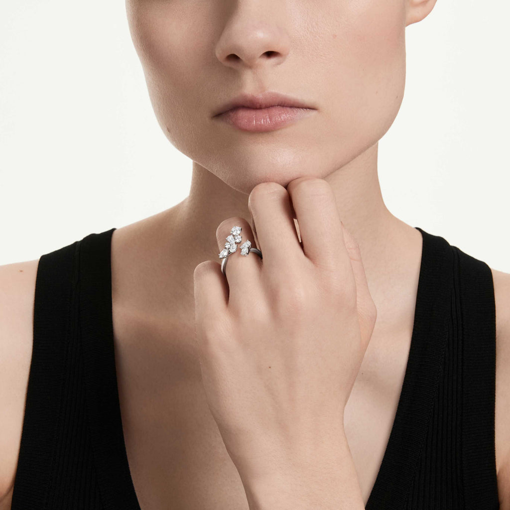 Swarovski Galaxy bypass ring Lab-grown diamonds 1.25 ct tw, Mixed shapes, 14K white gold