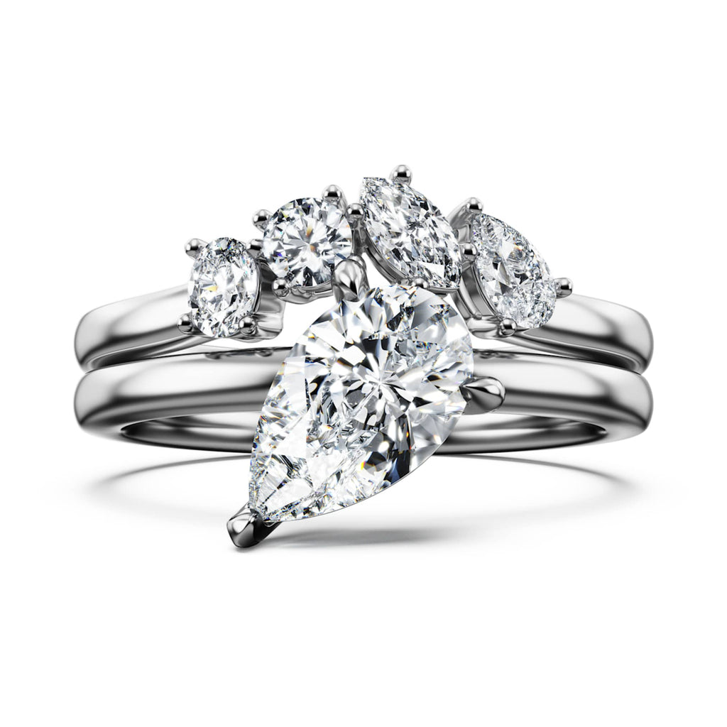 Swarovski Galaxy ring Set (2), Lab-grown diamonds 1.4 ct tw, Pear shape, 14K white gold