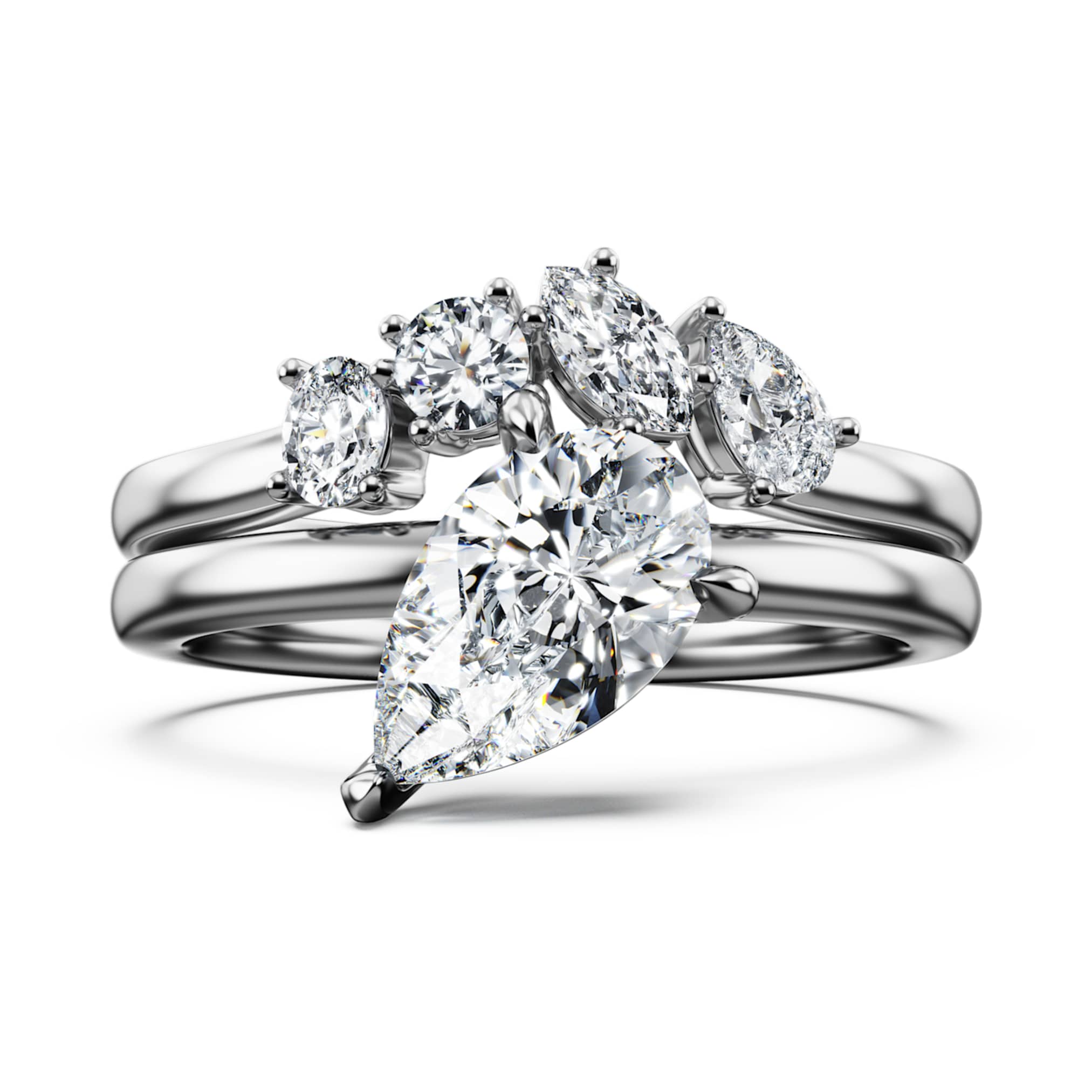 Swarovski Galaxy ring Set (2), Lab-grown diamonds 1.4 ct tw, Pear shape, 14K white gold