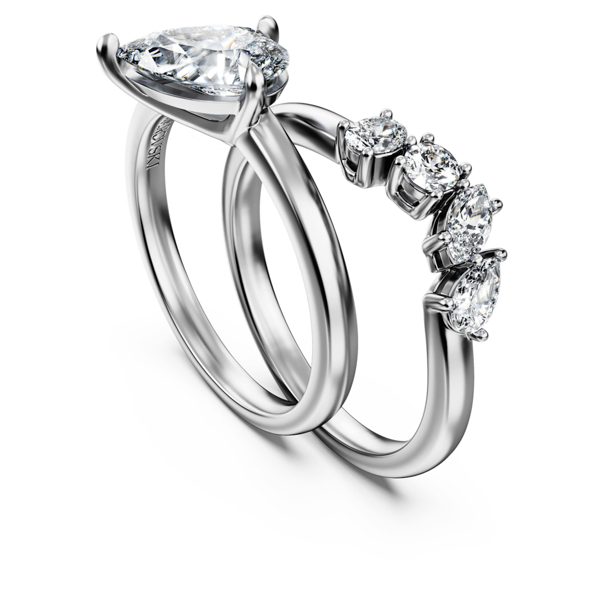 Swarovski Galaxy ring Set (2), Lab-grown diamonds 1.4 ct tw, Pear shape, 14K white gold