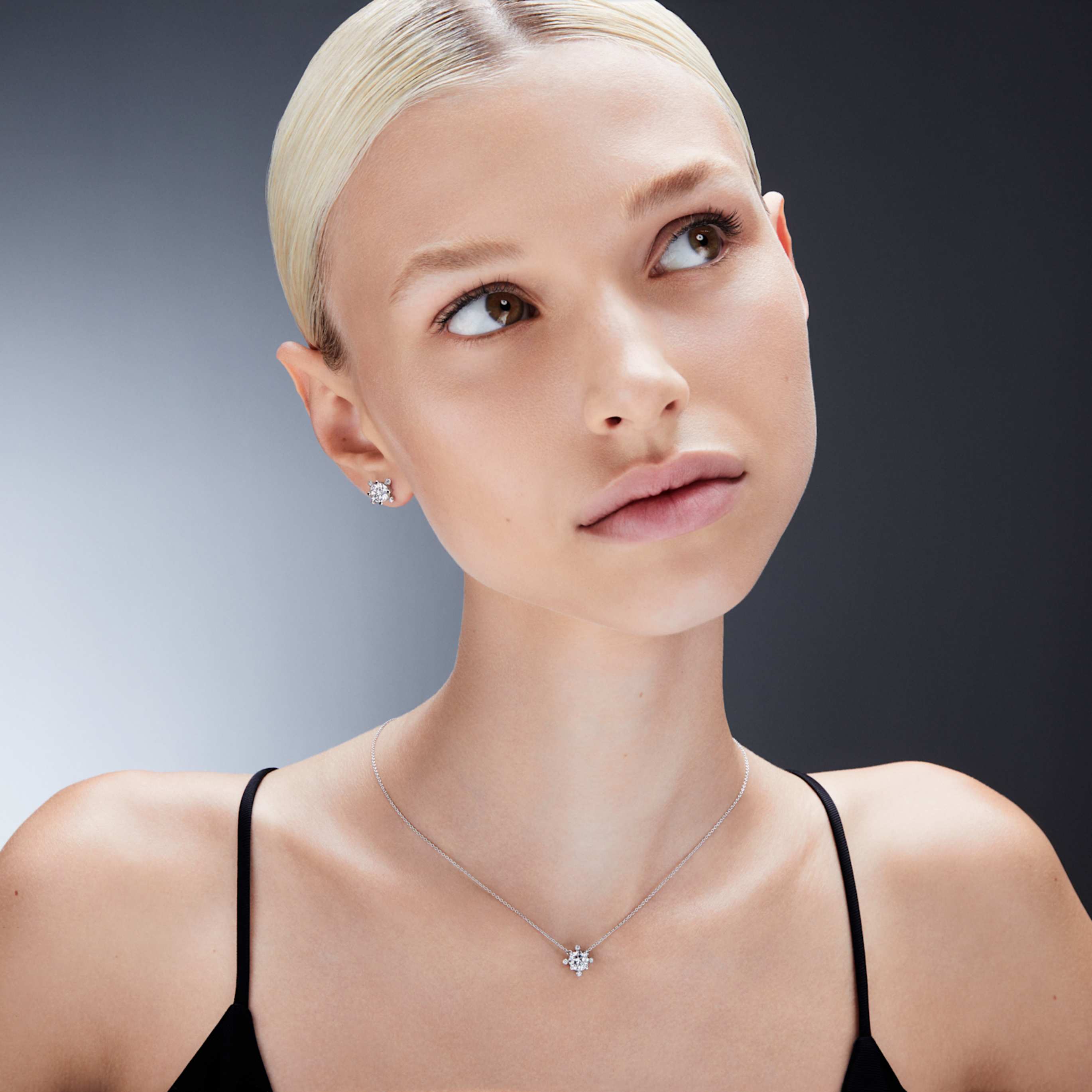 Swarovski Galaxy stud earrings Lab-grown diamonds 2.1 ct tw, Round shape, 14K white gold