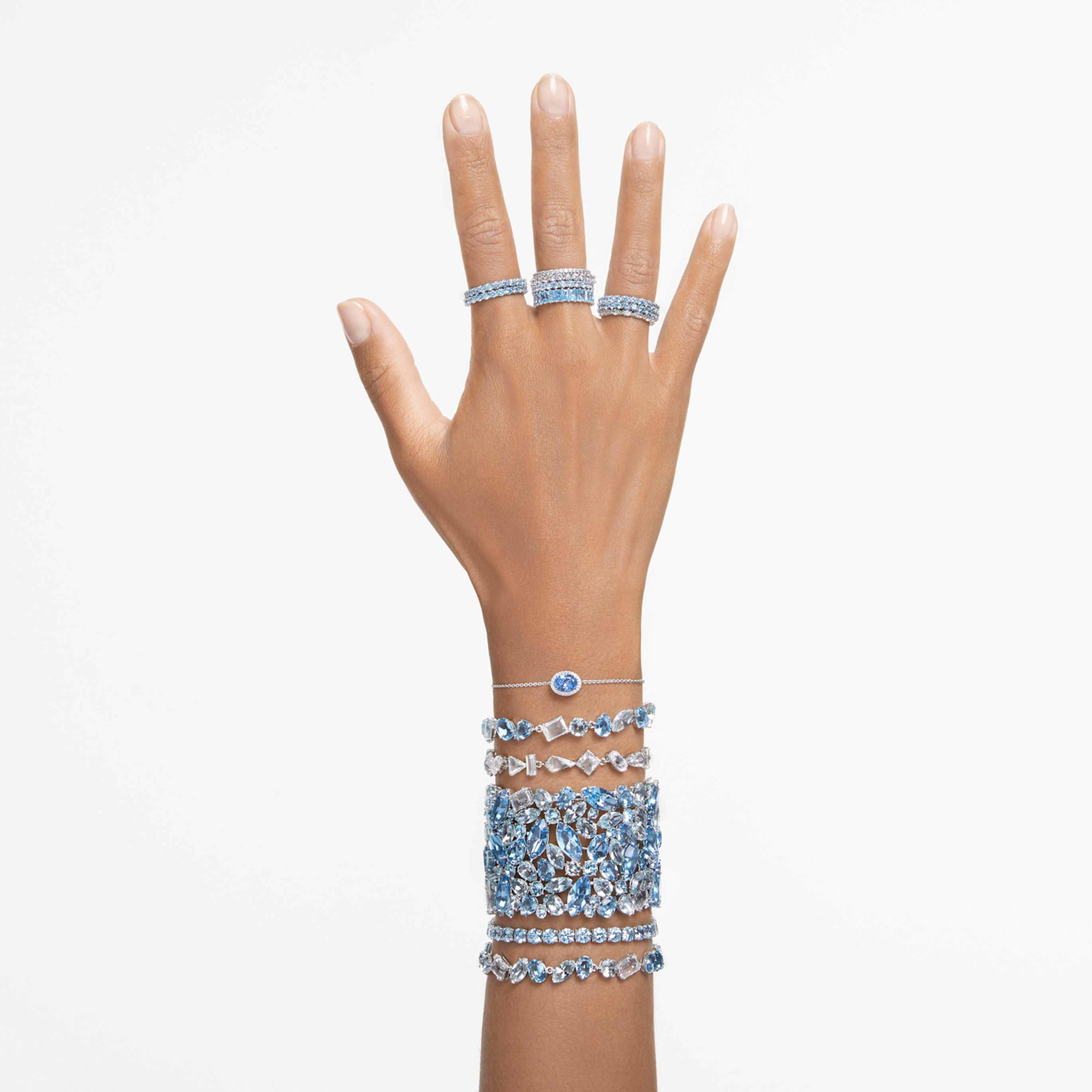 Swarovski Gema bracelet Mixed cuts, Blue, Rhodium plated