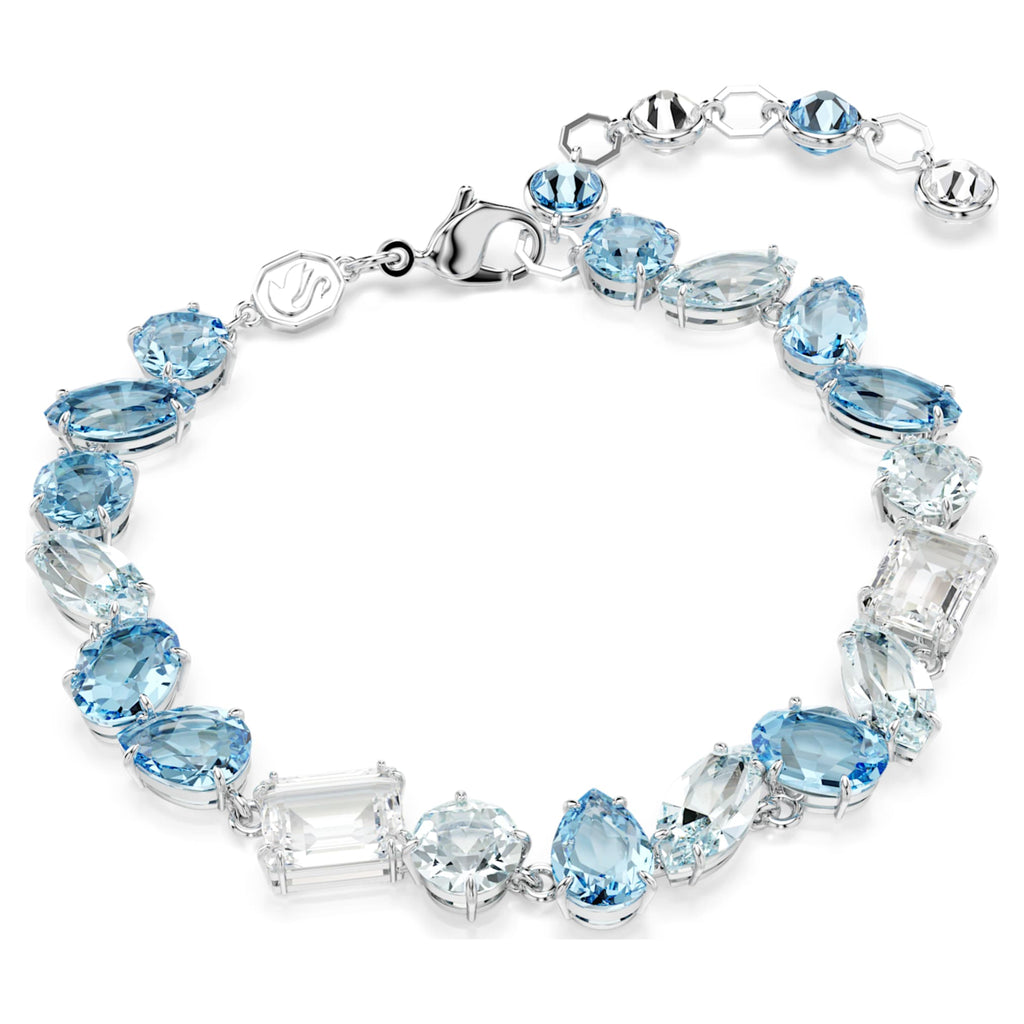 Swarovski Gema bracelet Mixed cuts, Blue, Rhodium plated