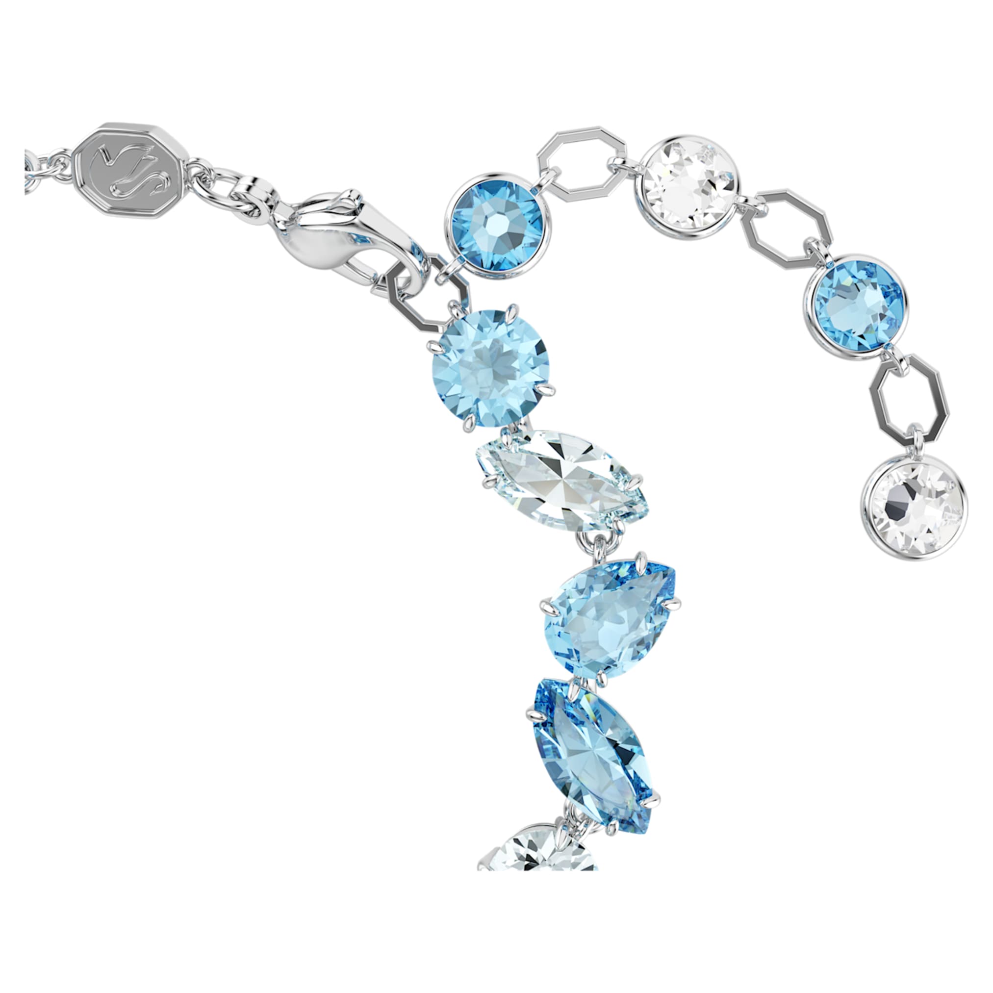 Swarovski Gema bracelet Mixed cuts, Blue, Rhodium plated