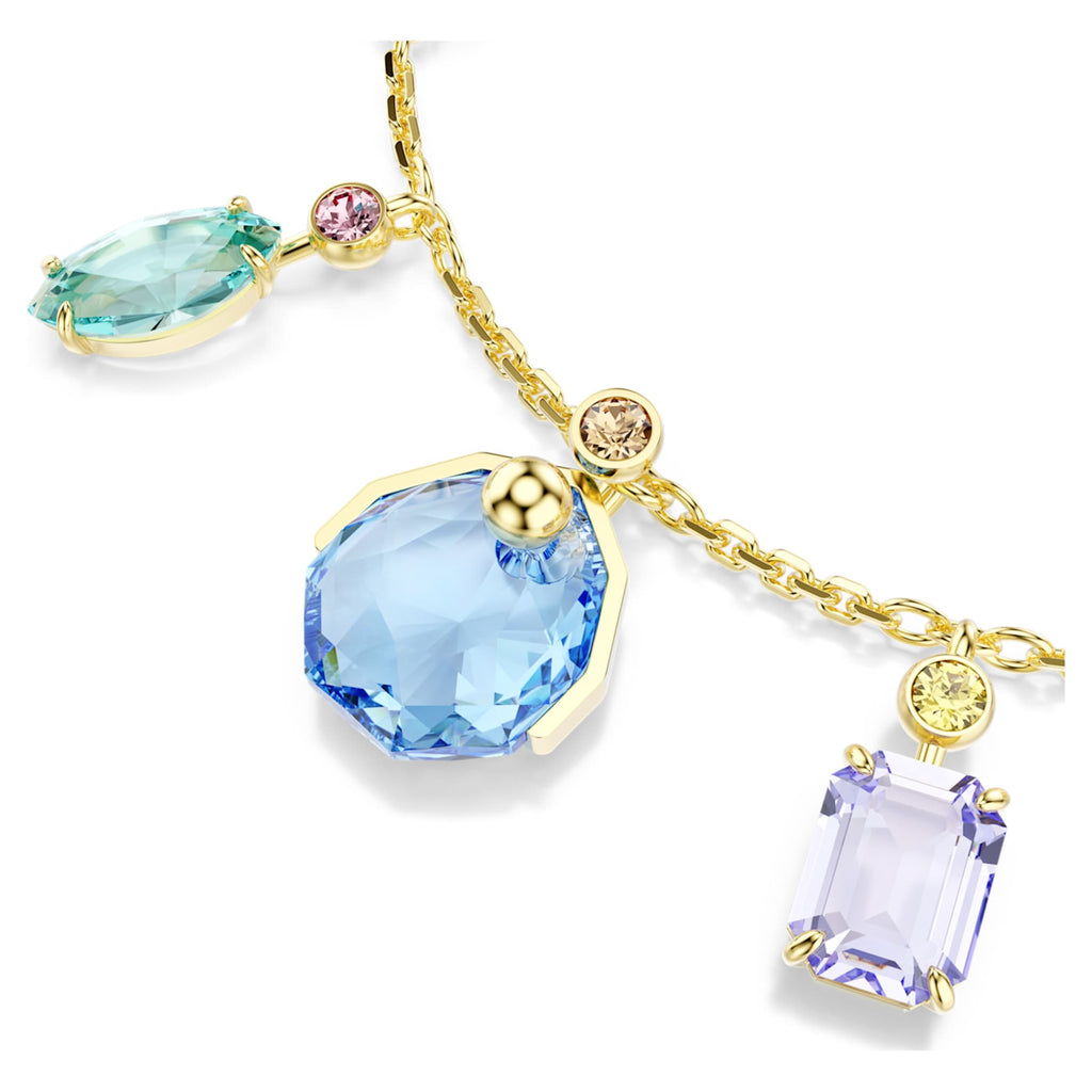 Swarovski Gema bracelet Mixed cuts, Dangling crystals, Multicolored, 18K gold finish
