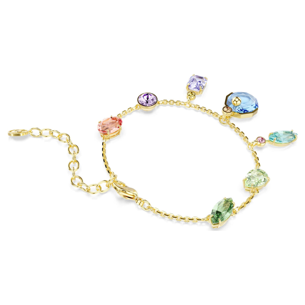 Swarovski Gema bracelet Mixed cuts, Dangling crystals, Multicolored, 18K gold finish