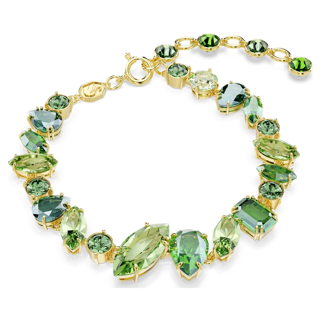Swarovski Gema bracelet Mixed cuts, Green, 18K gold finish