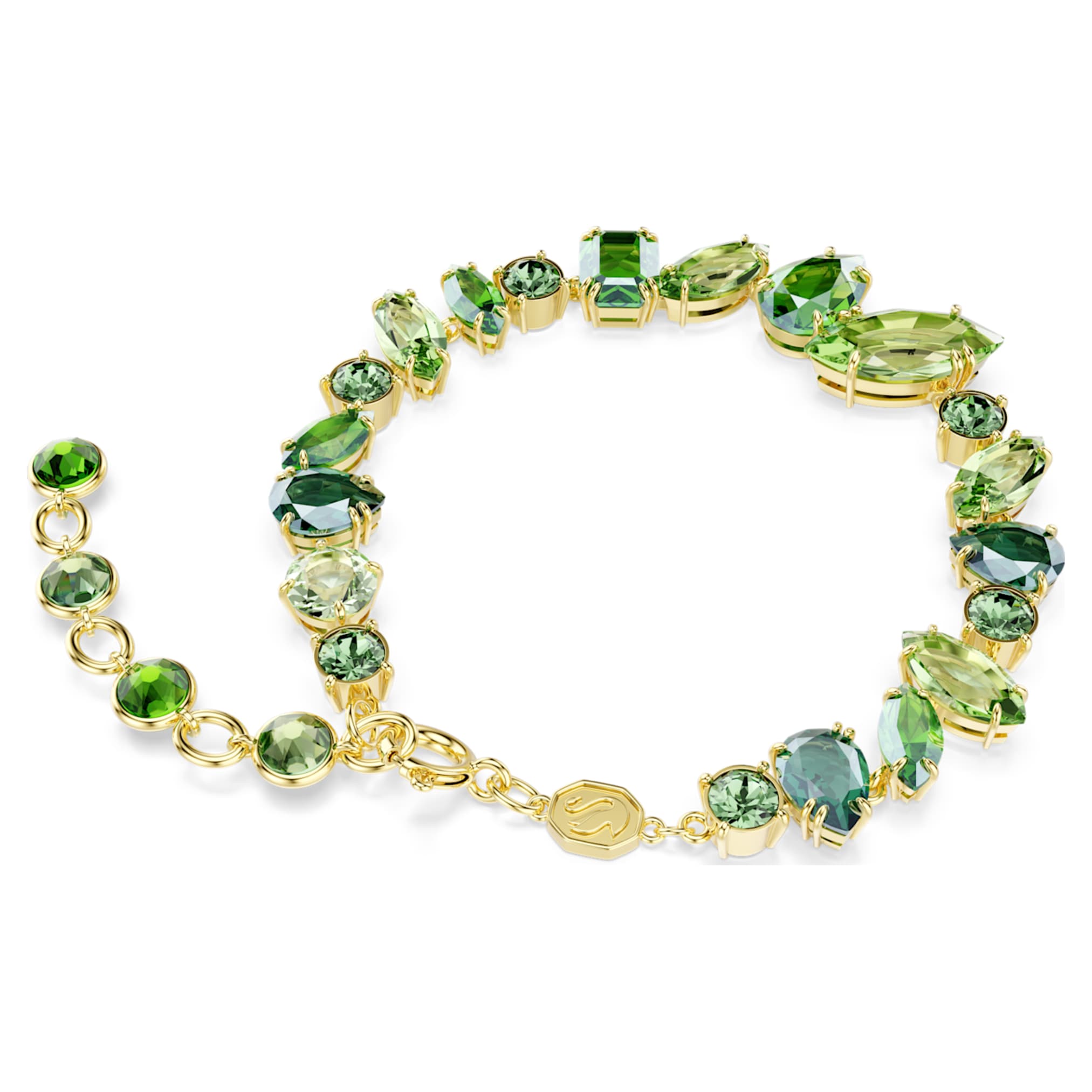 Swarovski Gema bracelet Mixed cuts, Green, 18K gold finish