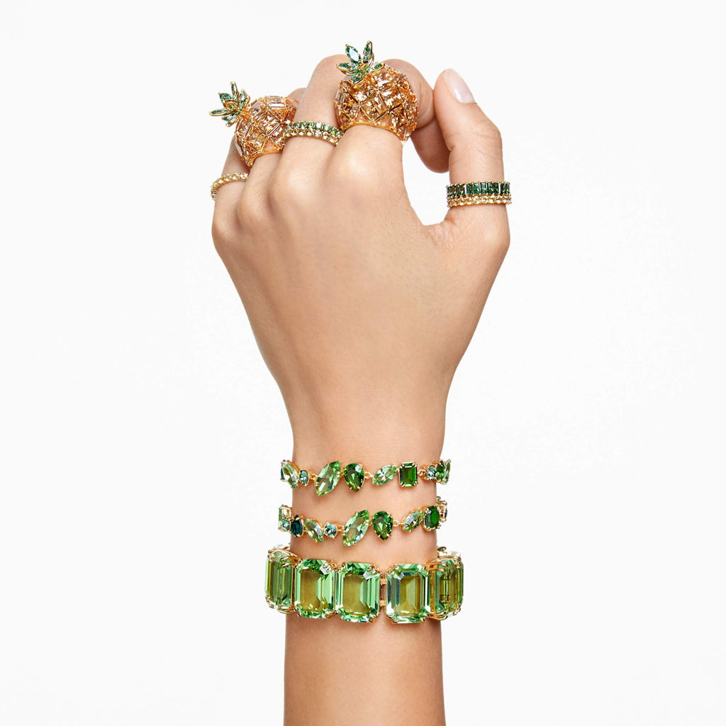 Swarovski Gema bracelet Mixed cuts, Green, 18K gold finish