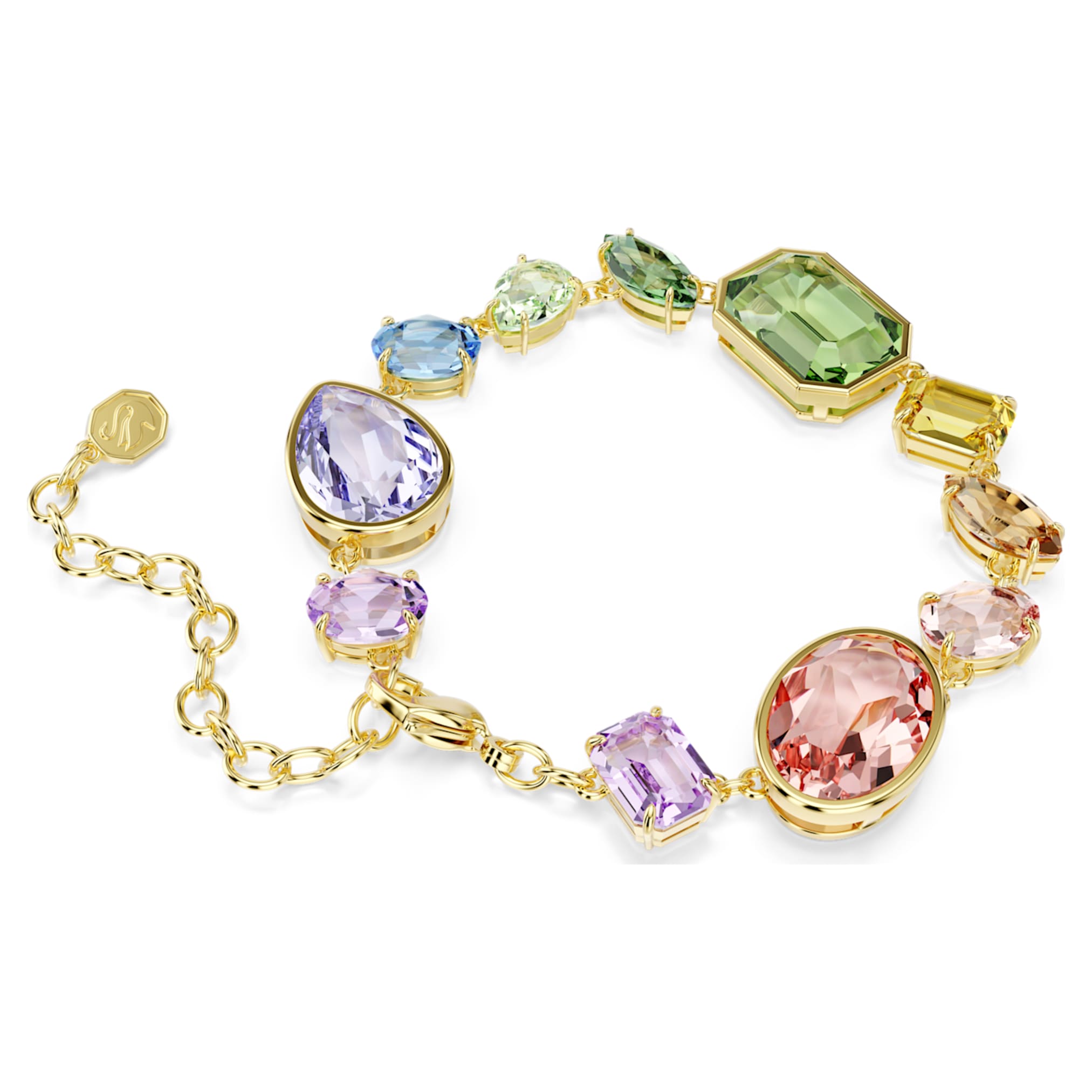 Swarovski Gema bracelet Mixed cuts, Multicolored, 18K gold finish