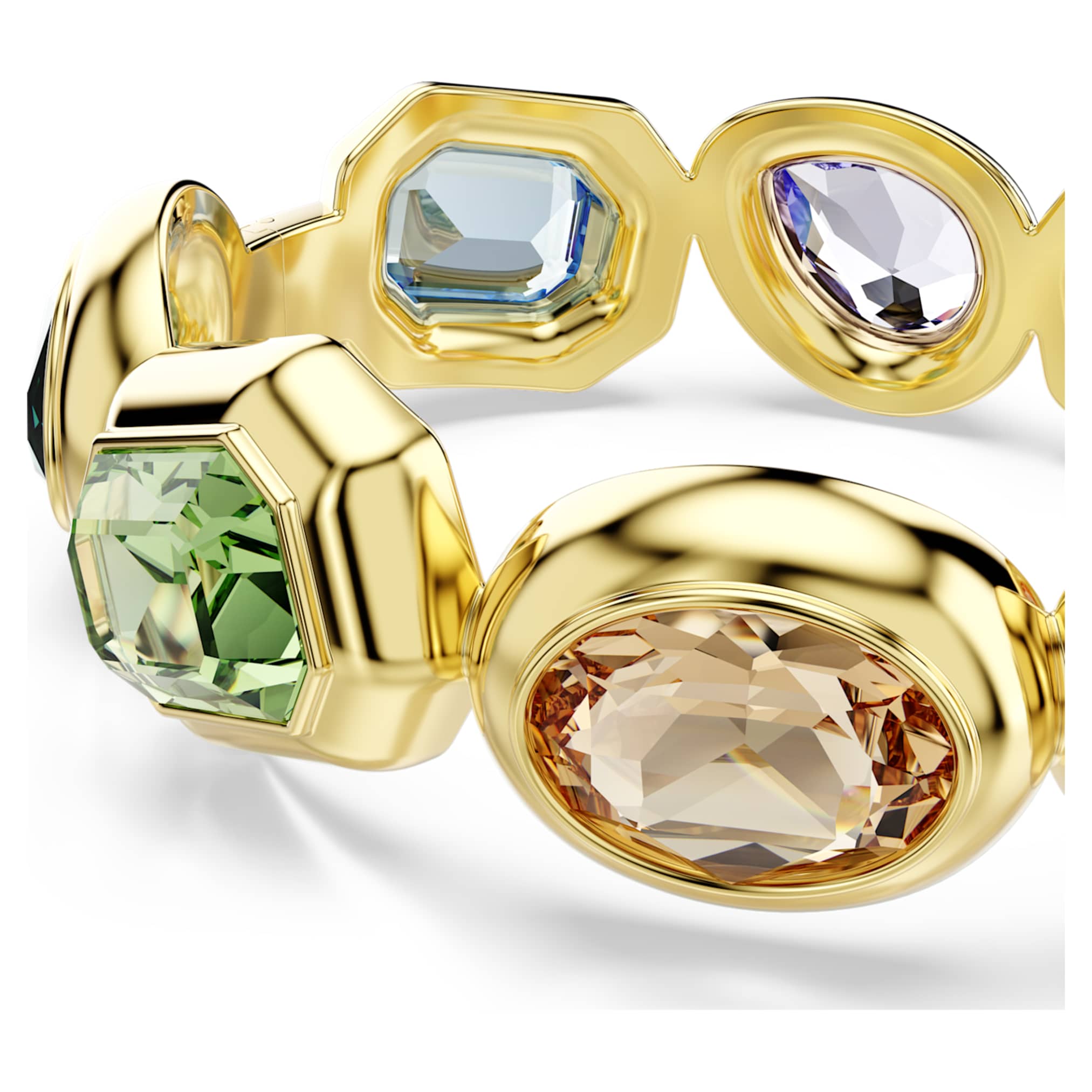 Swarovski Gema cuff Oversized crystals, Mixed cuts, Multicolored, 18K gold finish