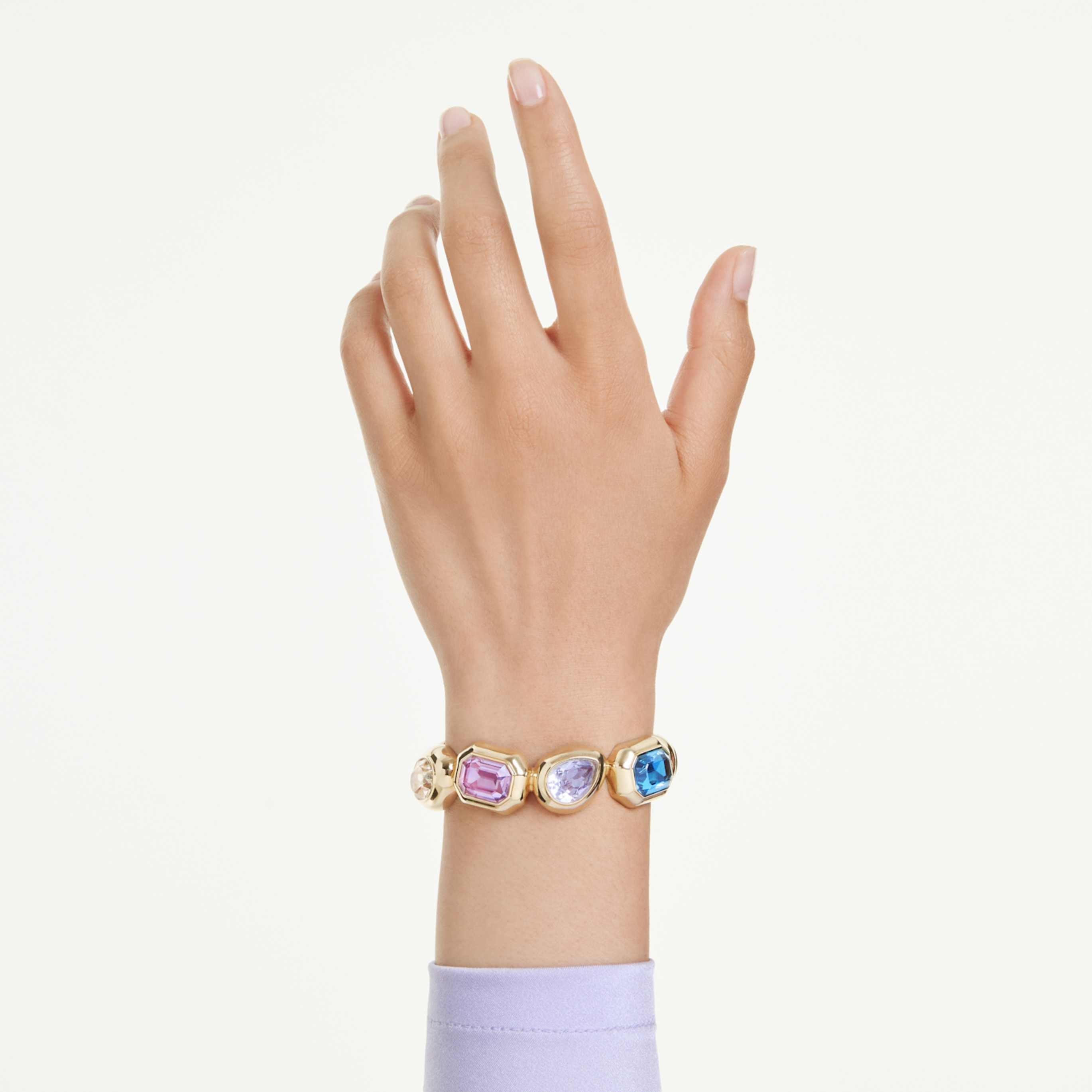 Swarovski Gema cuff Oversized crystals, Mixed cuts, Multicolored, 18K gold finish