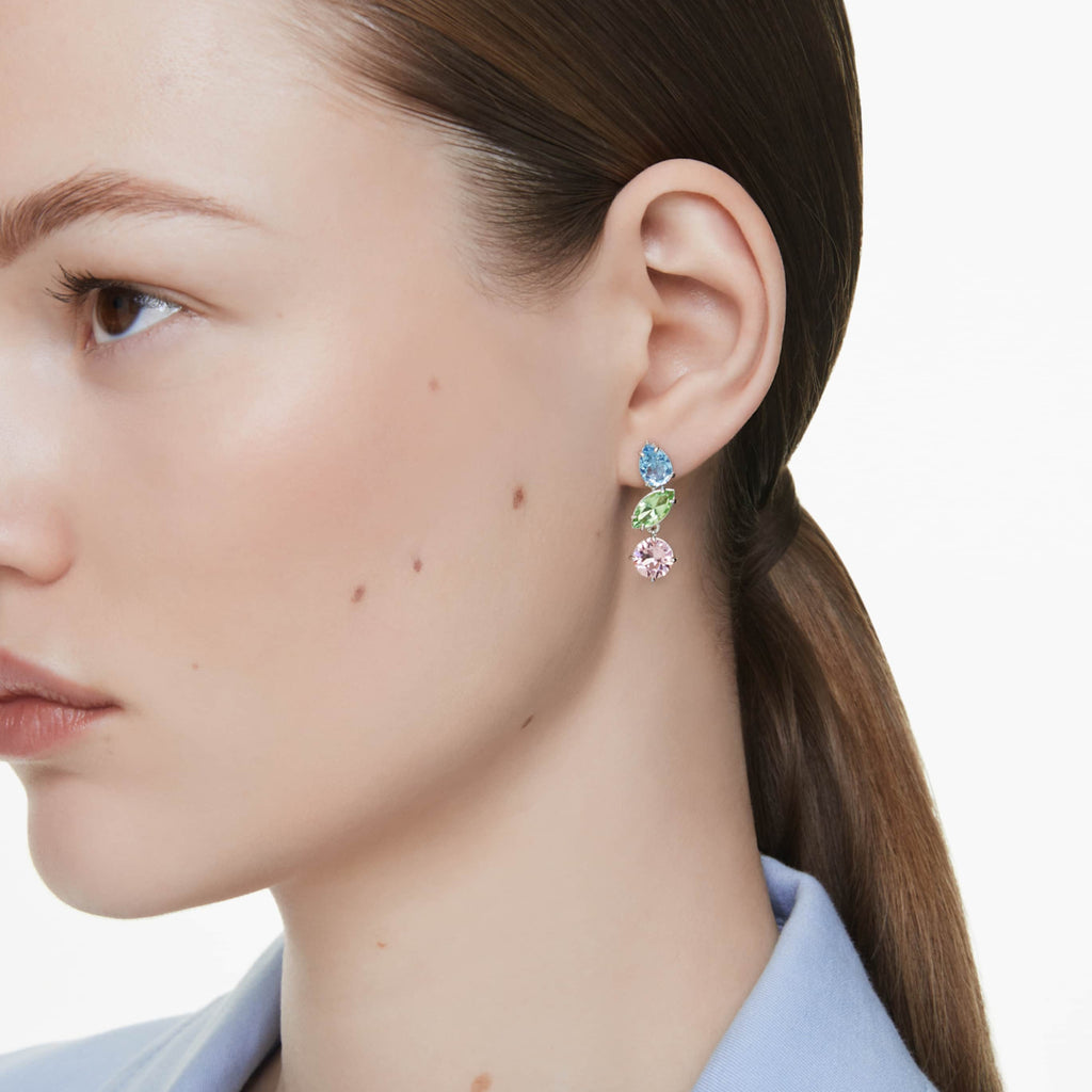 Swarovski Gema drop earrings Mixed cuts, Pink, Rhodium plated