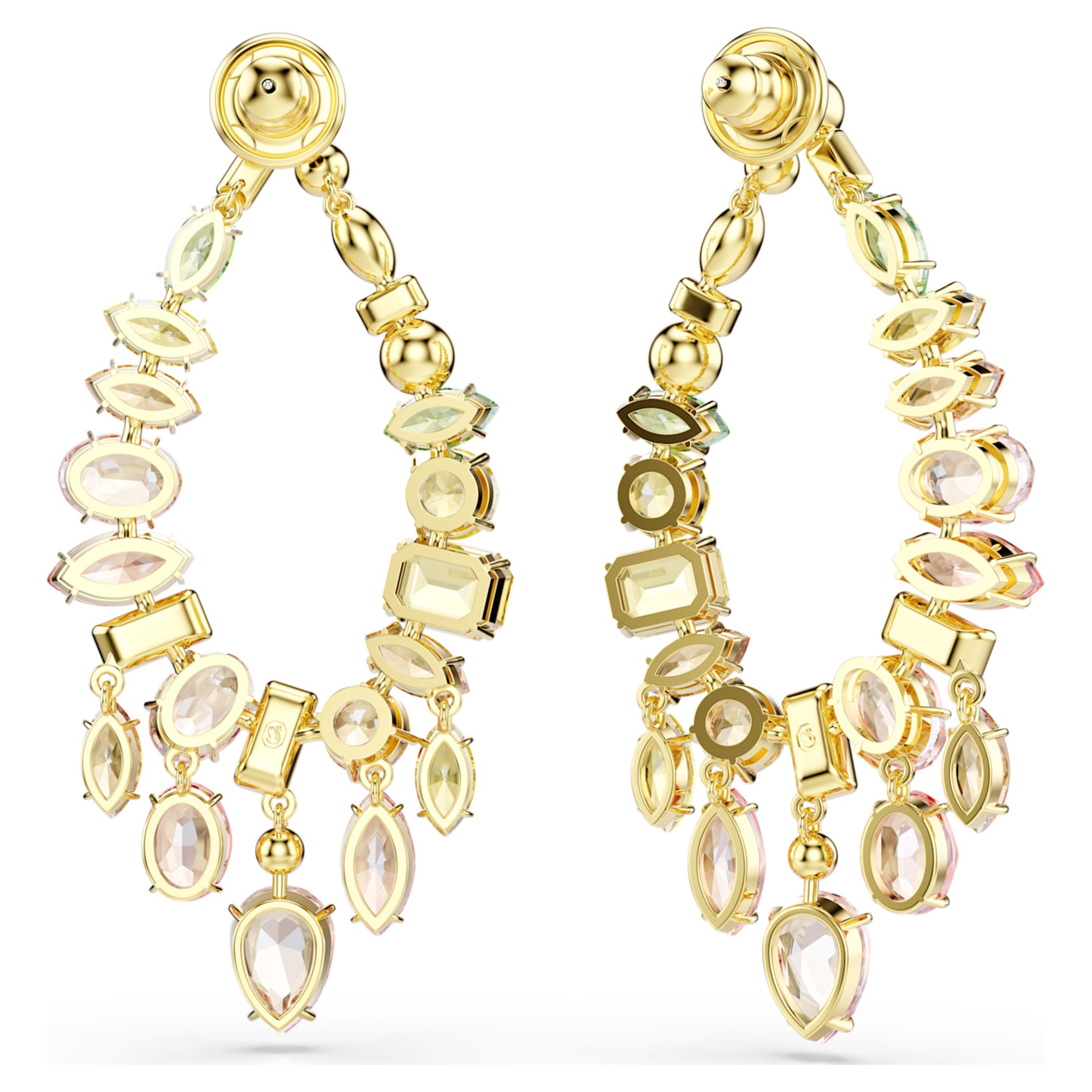 Swarovski Gema drop earrings Mixed cuts, Chandelier, Multicolored, 18K gold finish